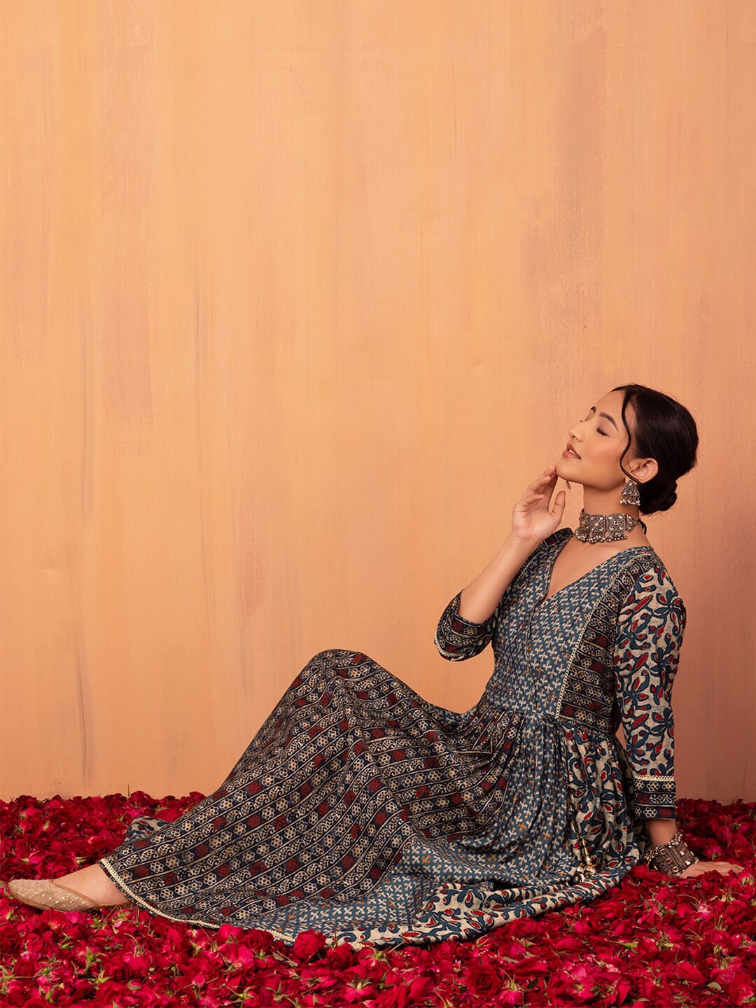 

Rang by Indya Ethnic Motifs Printed Maxi Dress, Beige