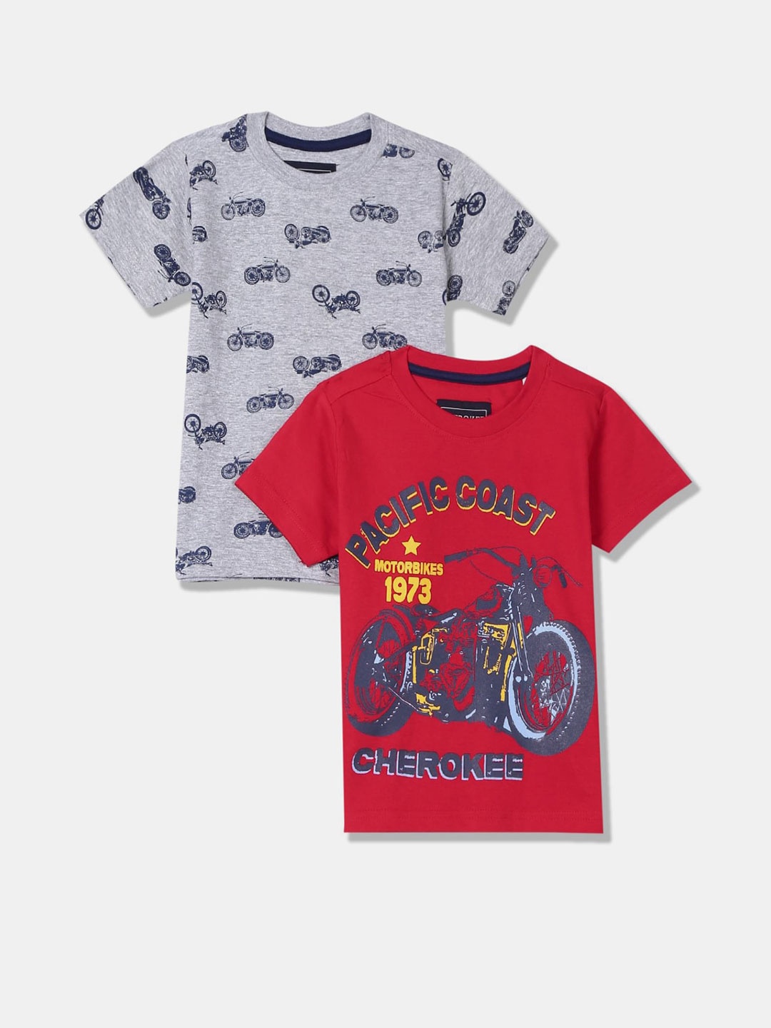 

V-Mart Boys Pack Of 2 Graphic Printed Cotton T-shirt, Grey