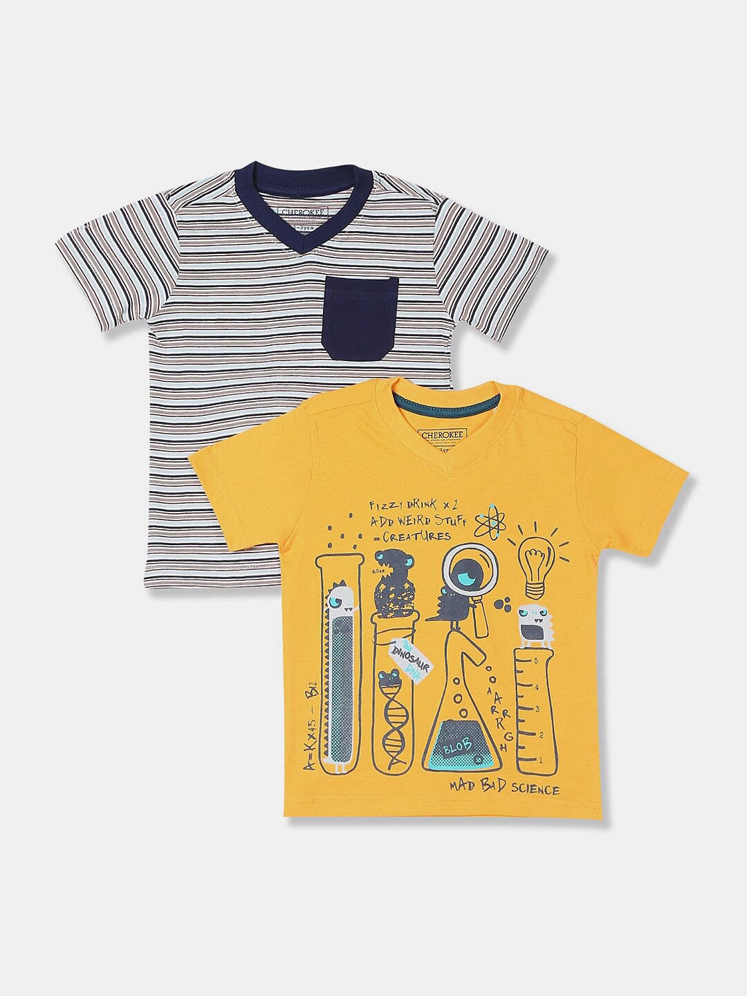

V-Mart Boys Pack Of 2 Striped Cotton T-shirt, Black