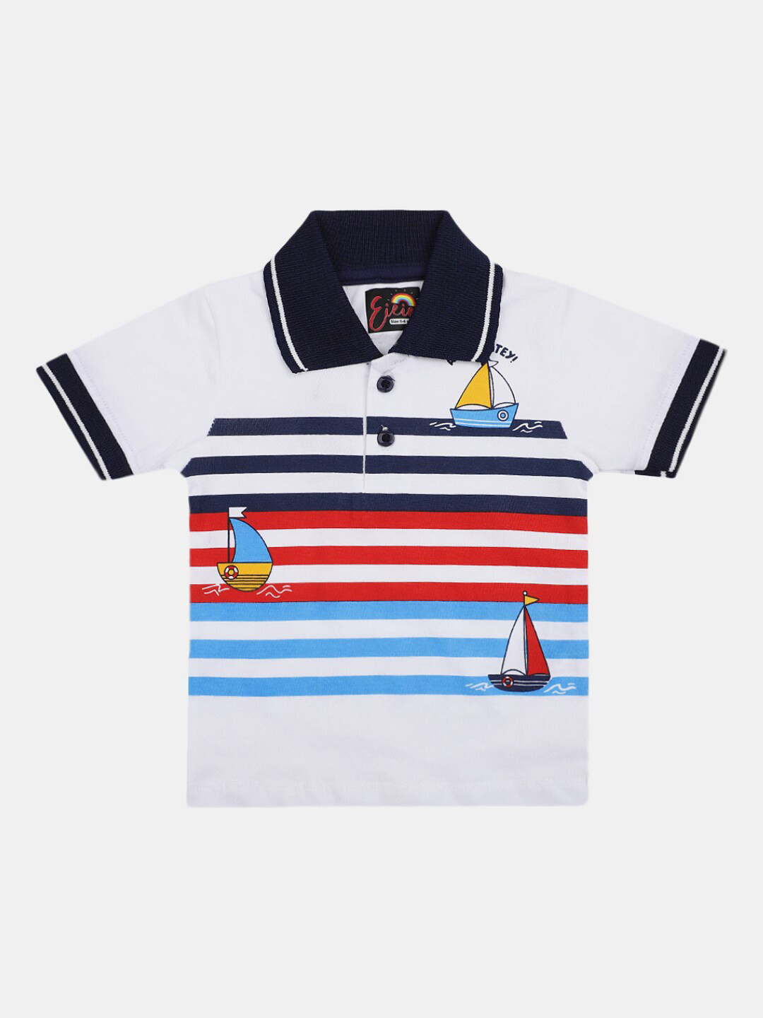 

V-Mart Kids Horizontal Striped Polo Collar Cotton T-shirt, White