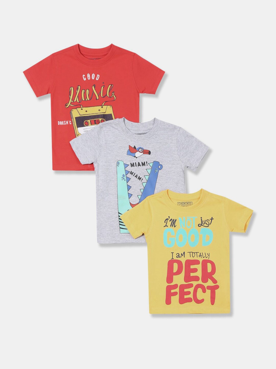 

V-Mart Boys Pack Of 3 Typography Printed Cotton Casual T-Shirts, Red