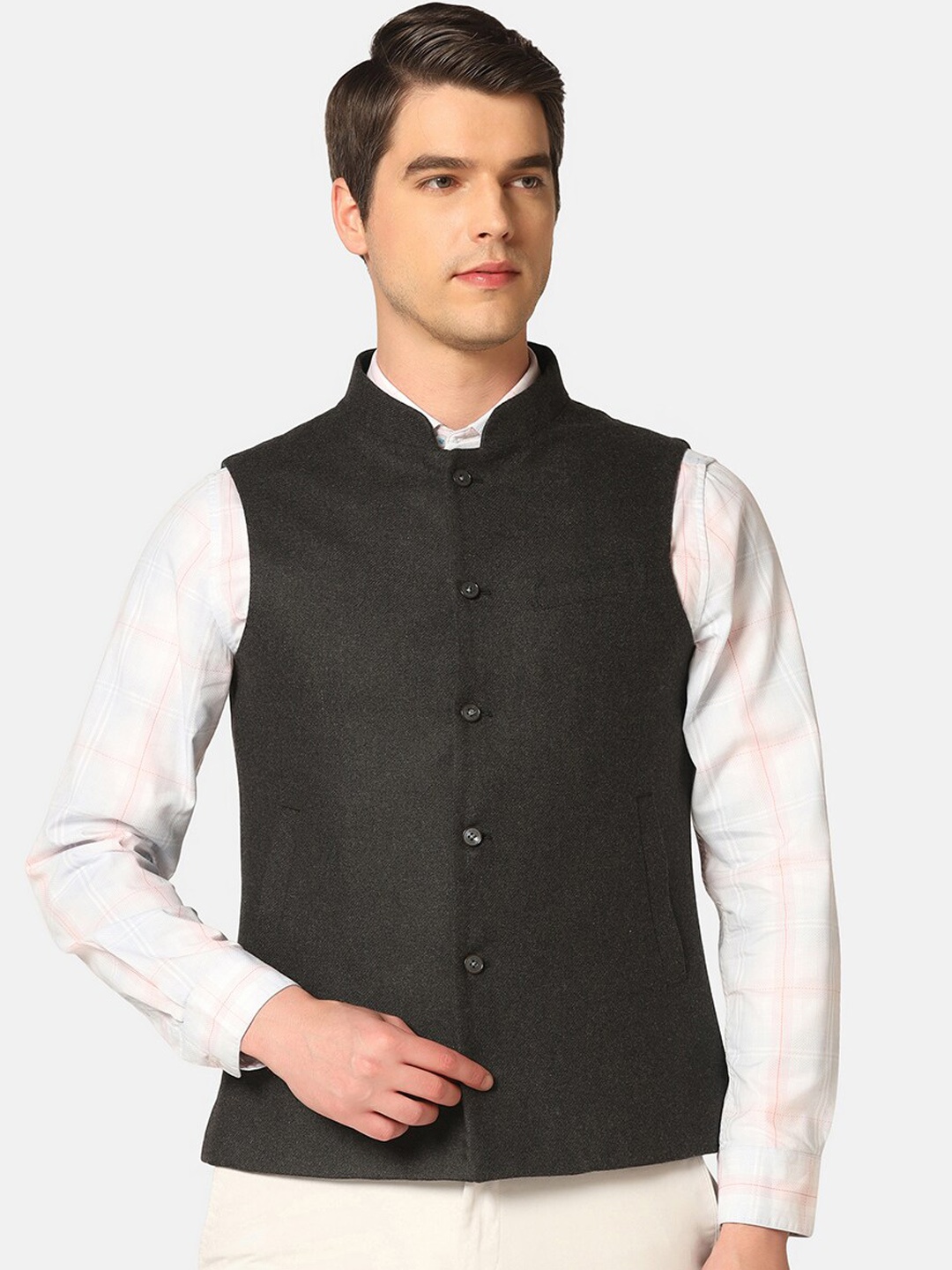 

Blackberrys Mandarin Collar Nehru Jacket, Charcoal