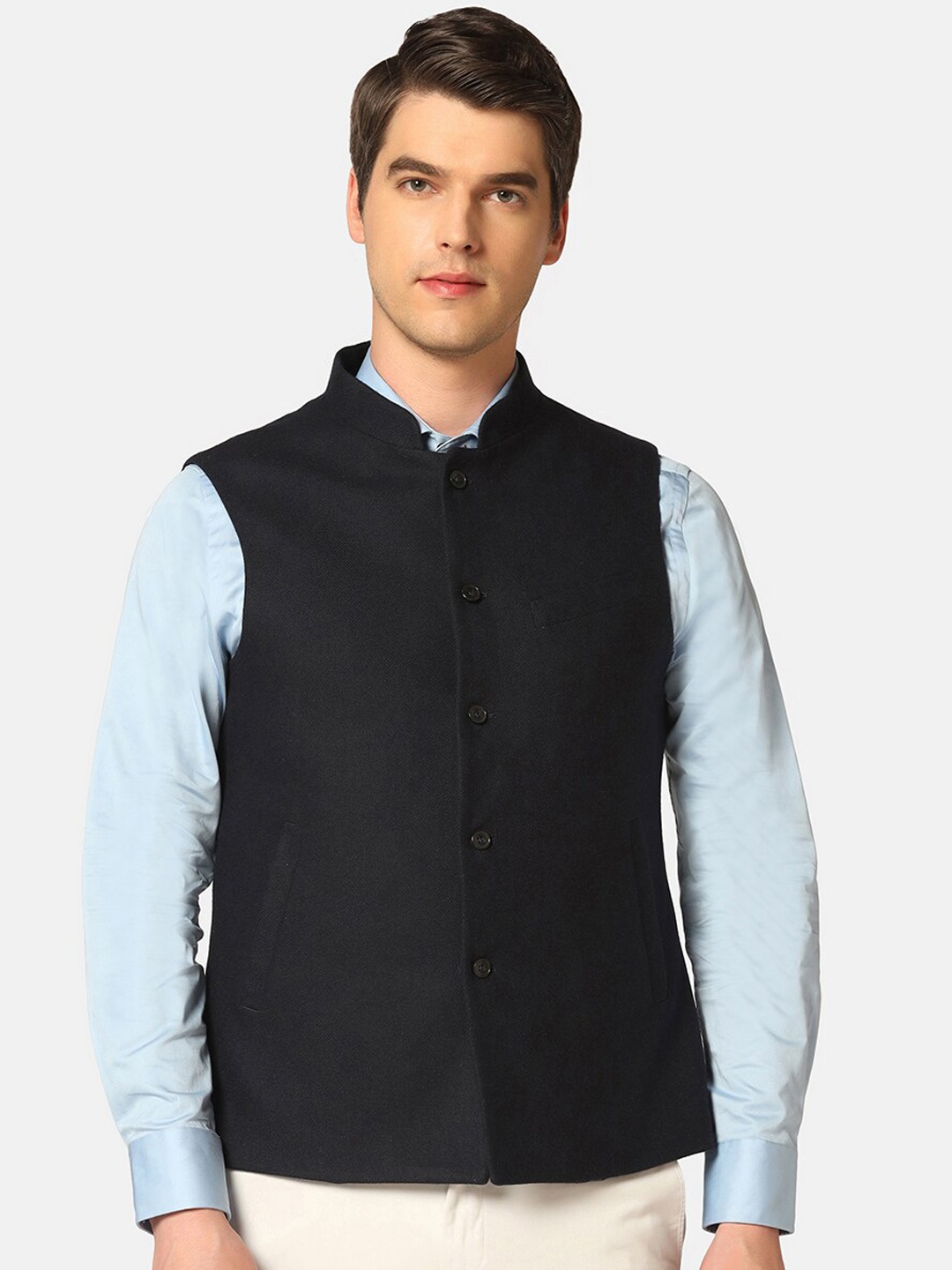 

Blackberrys Slim Fit Tweed Nehru Jacket, Navy blue