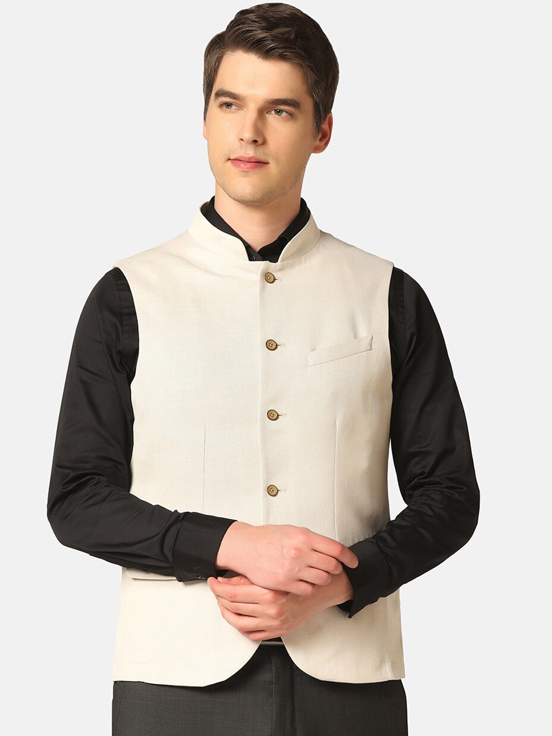

Blackberrys Slim-Fit Bandhgala Nehru Jacket, Beige