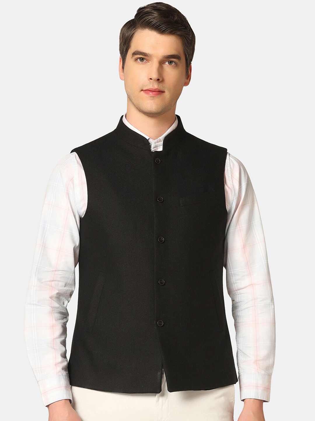 

Blackberrys Slim Fit Tweed Nehru Jacket, Black