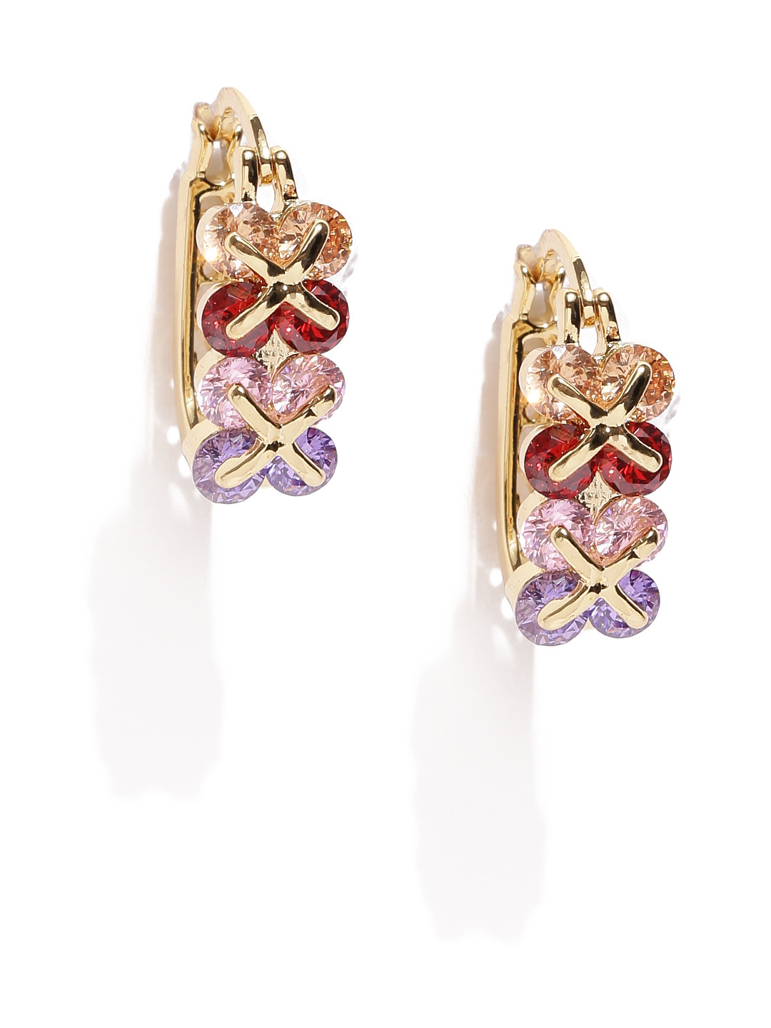 

YouBella Red & Purple Gold-Plated Stone Stud Earrings