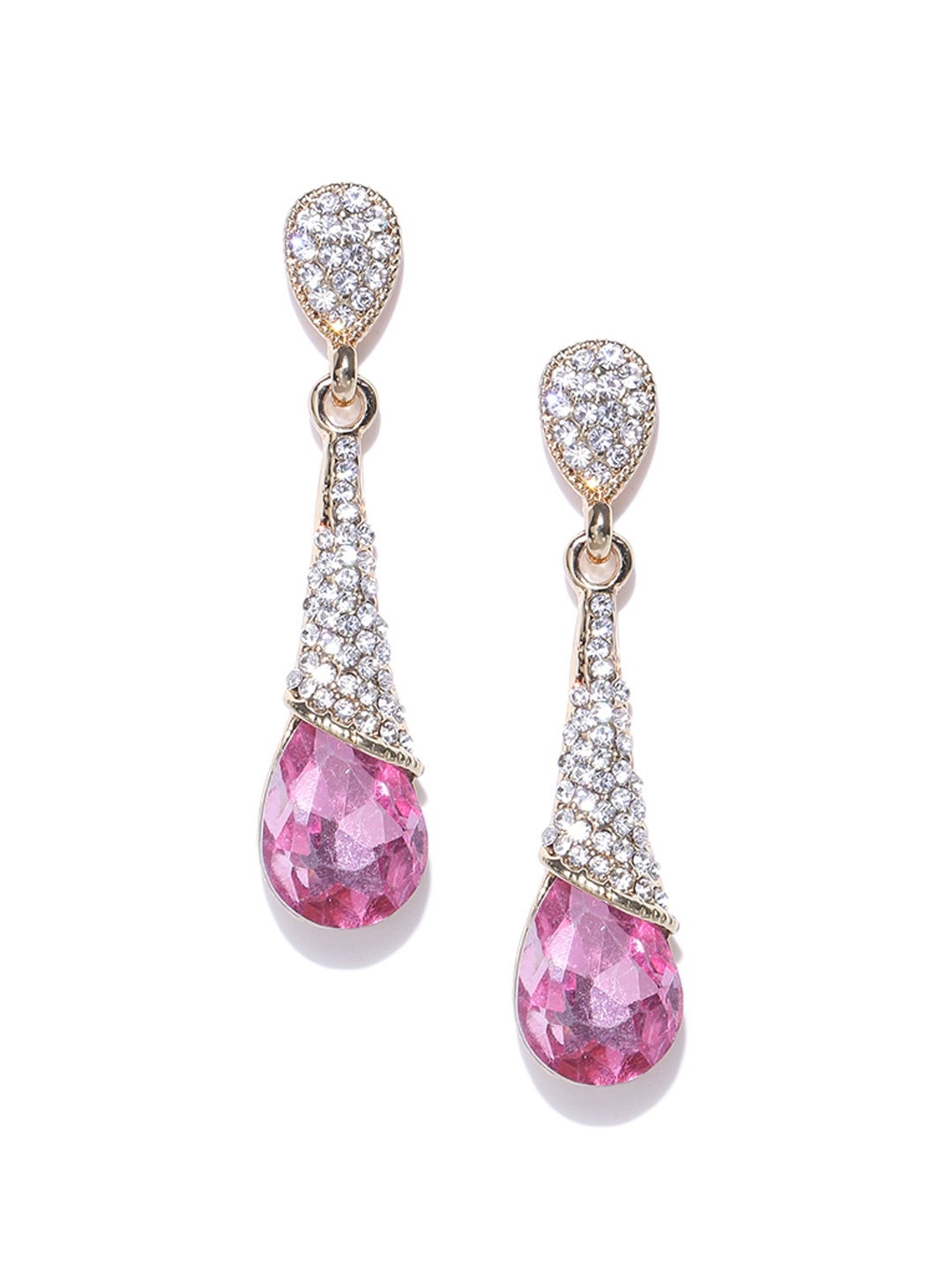 

YouBella Pink Gold-Plated Teardrop Shaped Drop Earrings