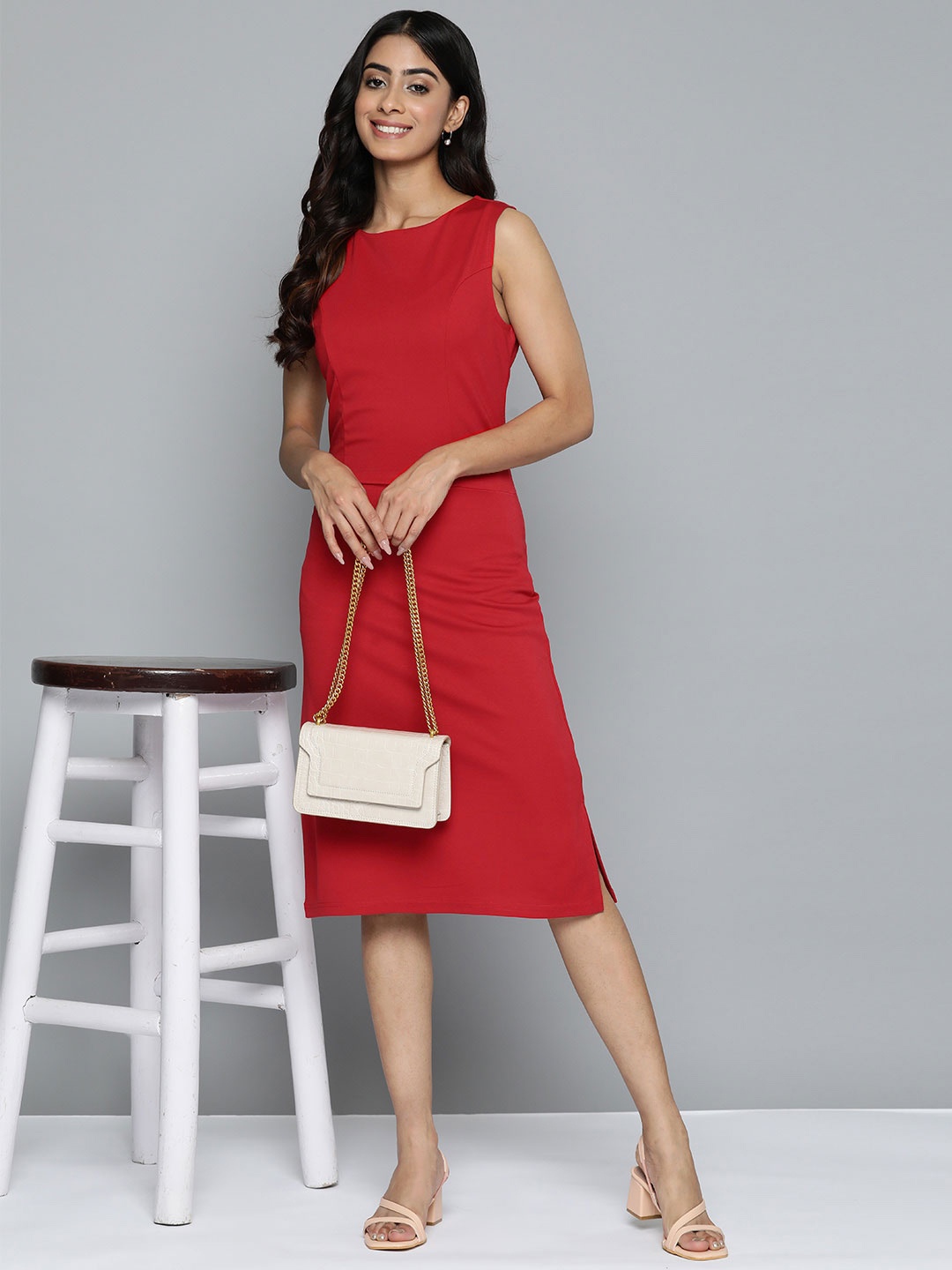 

HERE&NOW Boat Neck Formal A-Line Dress, Red