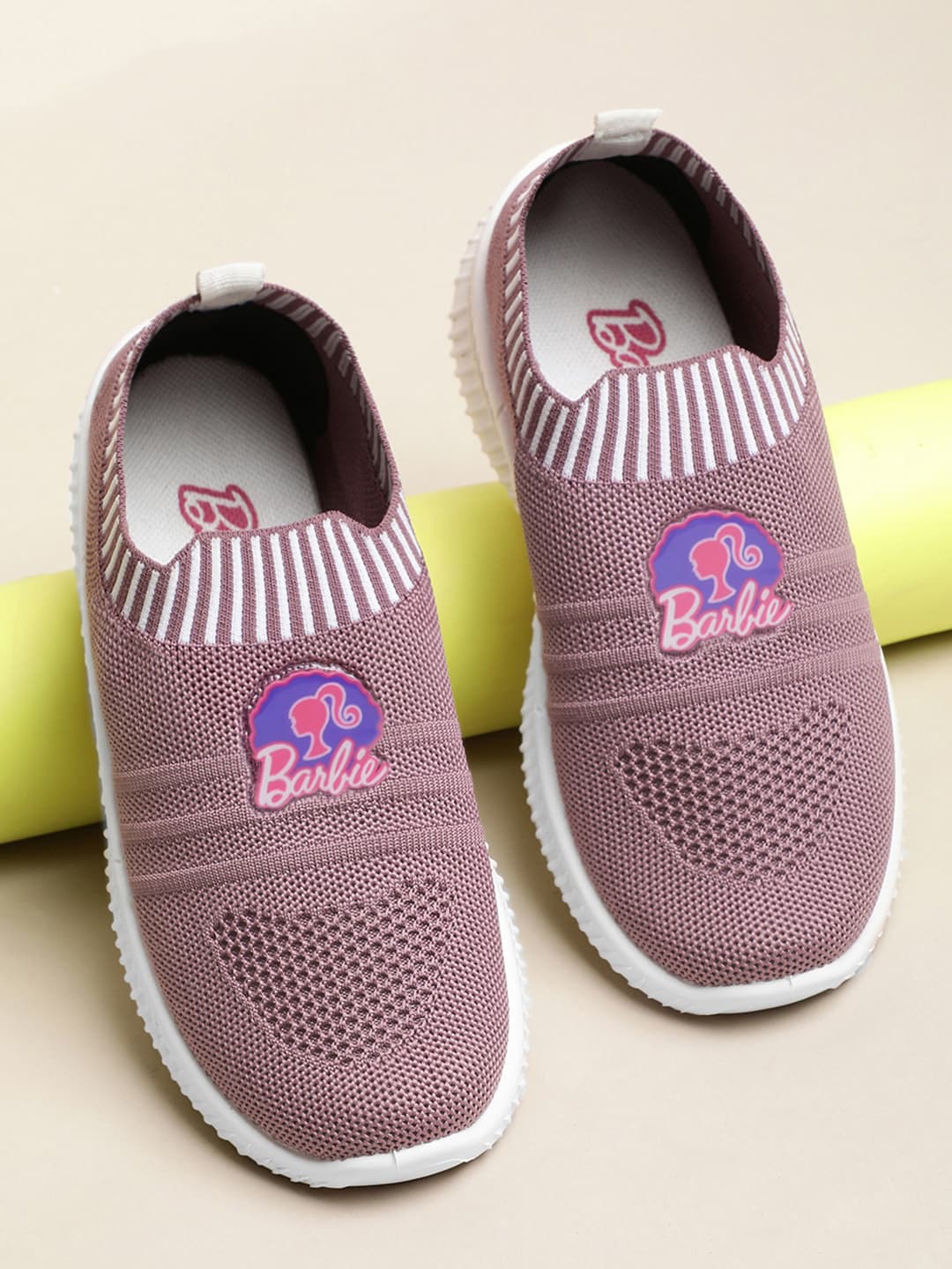 

Kids Ville Girls Barbie Printed Lightweight Comfort Insole Contrast Sole Slip On Sneakers, Peach