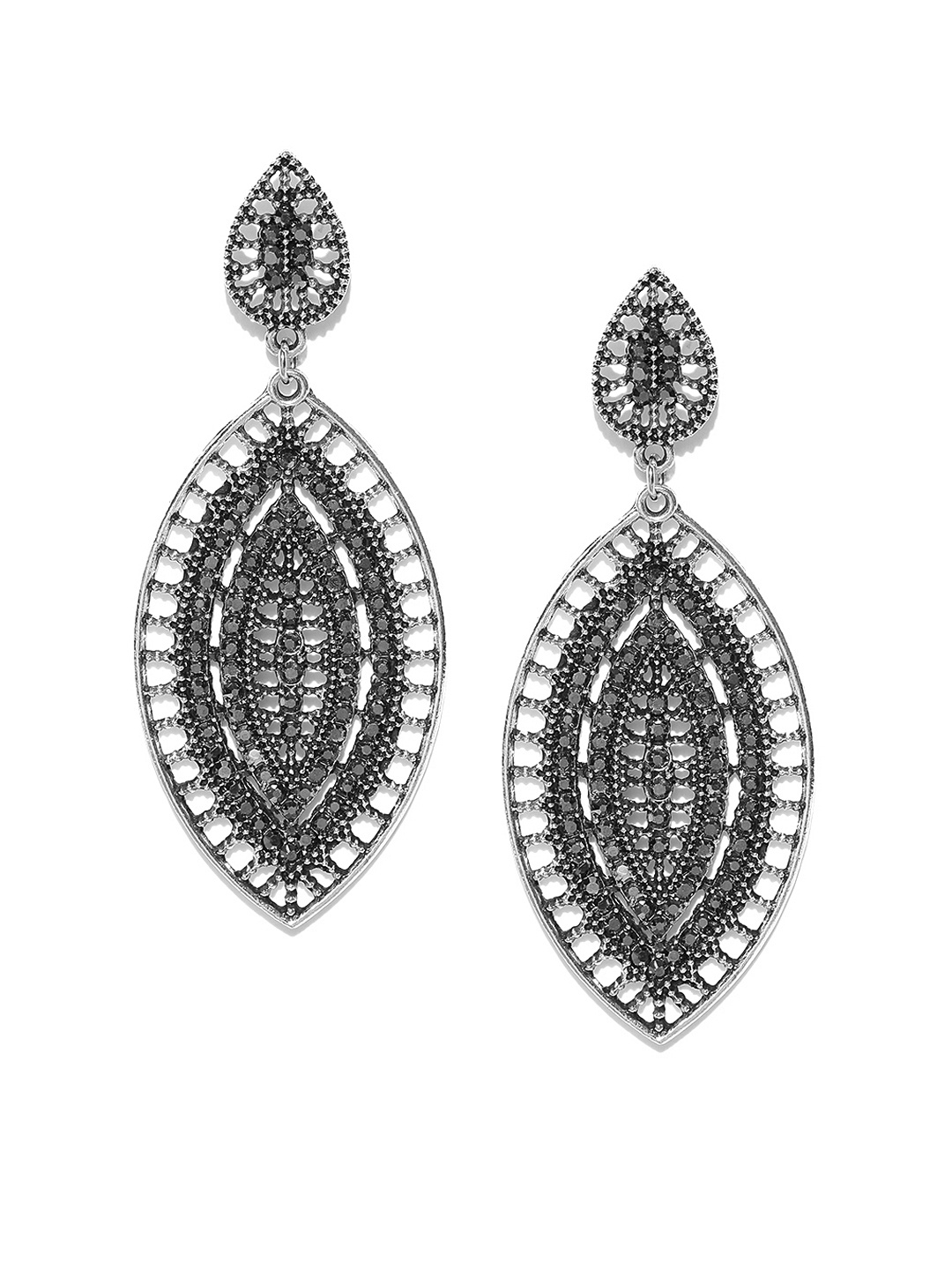 

YouBella Grey Silver-Plated Teardrop Shaped Drop Earrings