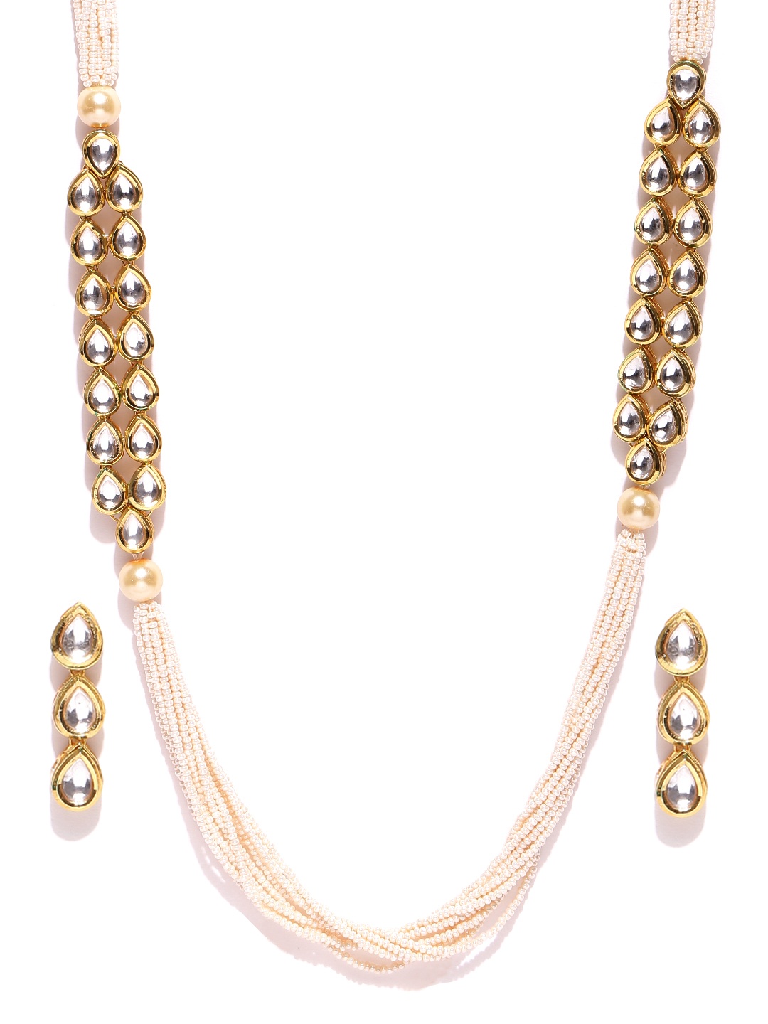 

YouBella Gold-Toned & Off-White Kundan Stone-Studded Beaded Jewellery Set