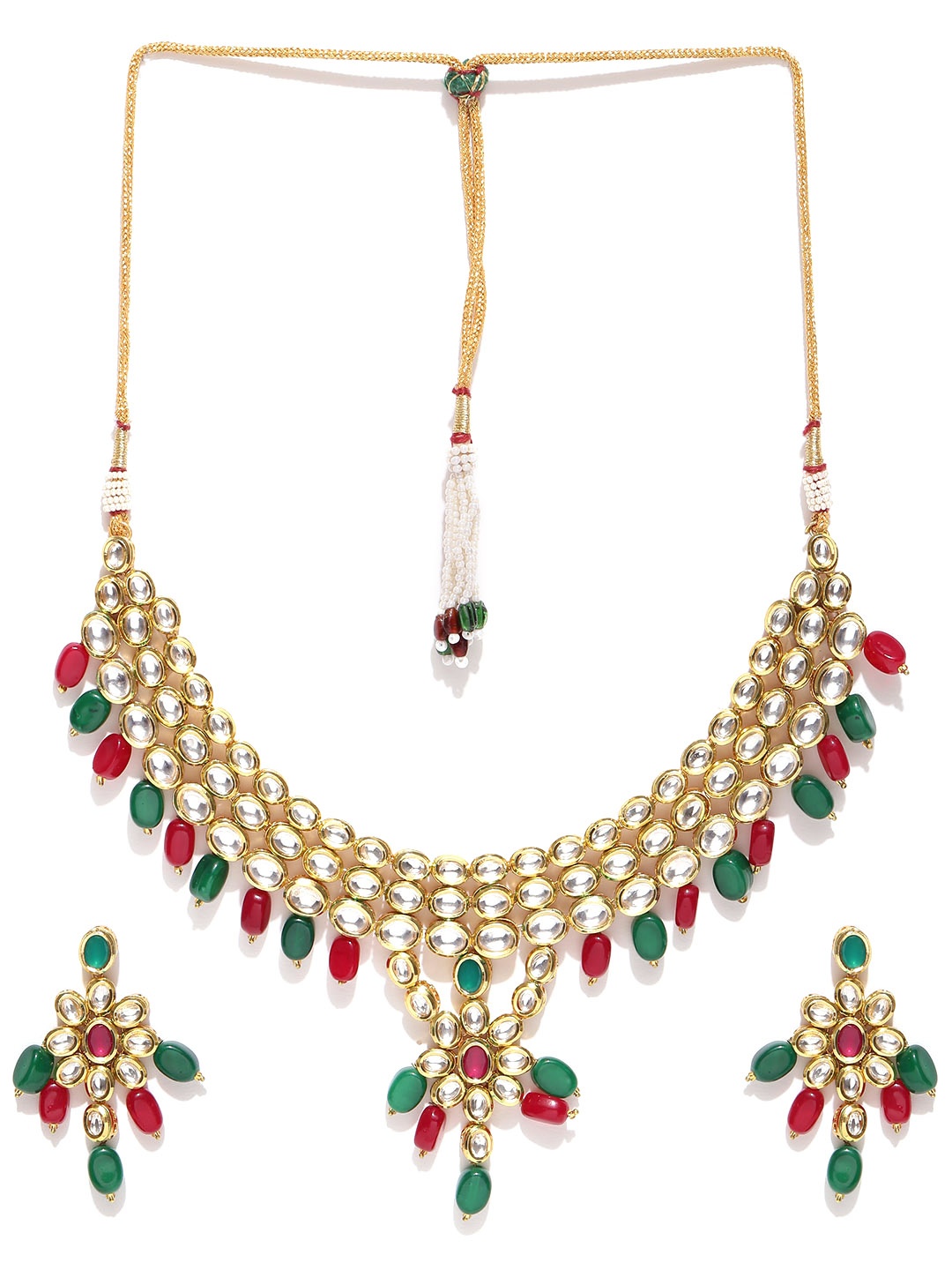 

YouBella Gold-Toned & Pink Kundan Stone-Studded Jewellery Set