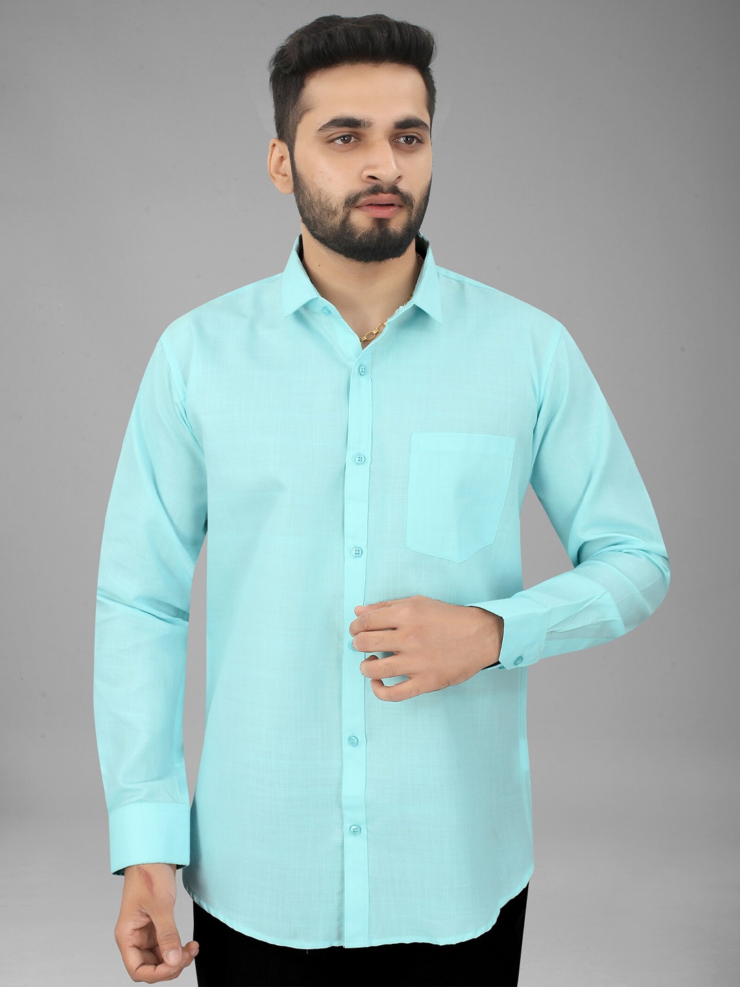 

N N ENTERPRISE India Slim Spread Collar Slim Fit Casual Shirt, Turquoise blue