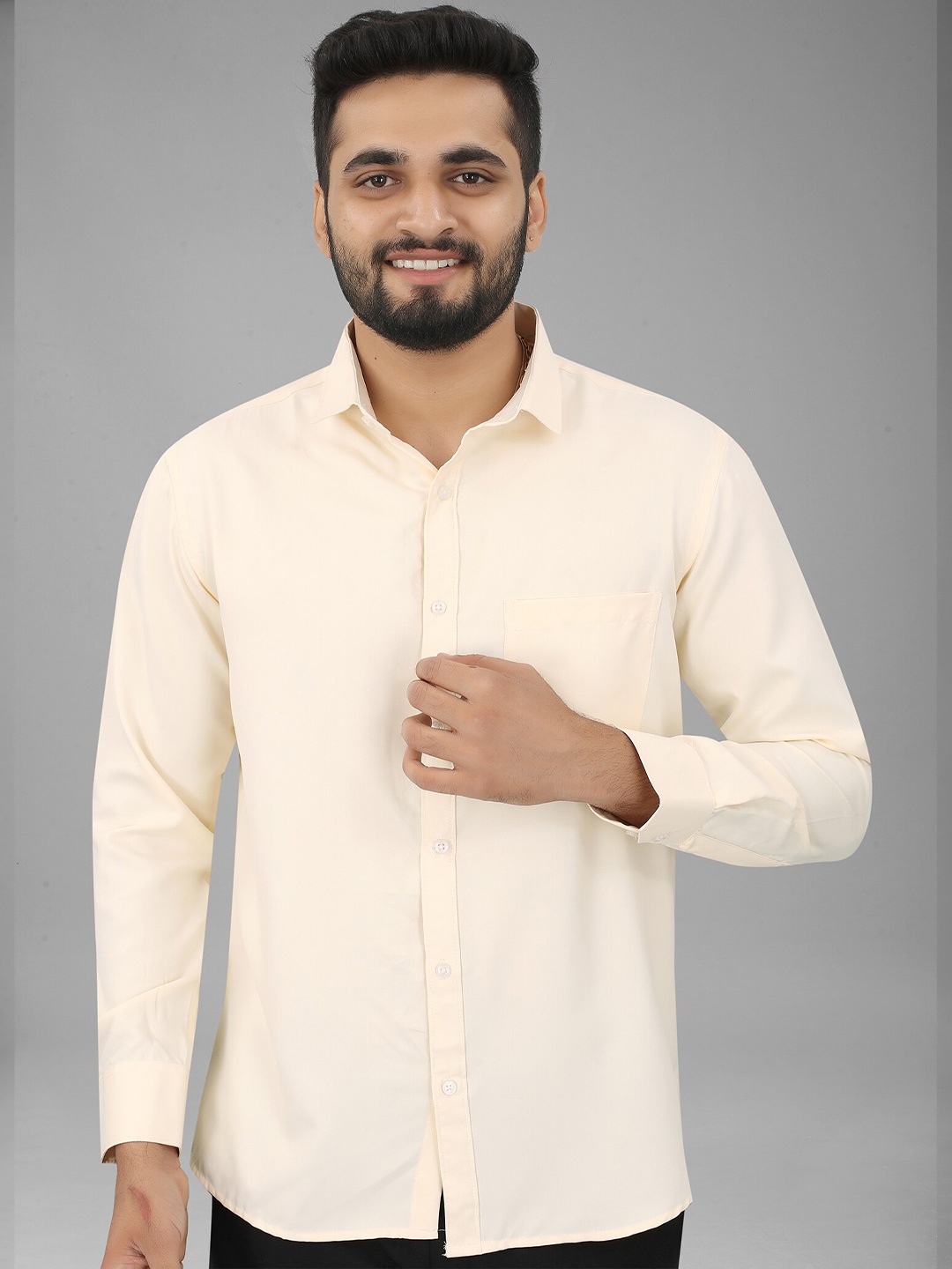 

N N ENTERPRISE Slim Fit Spread collar Casual Shirt, Cream