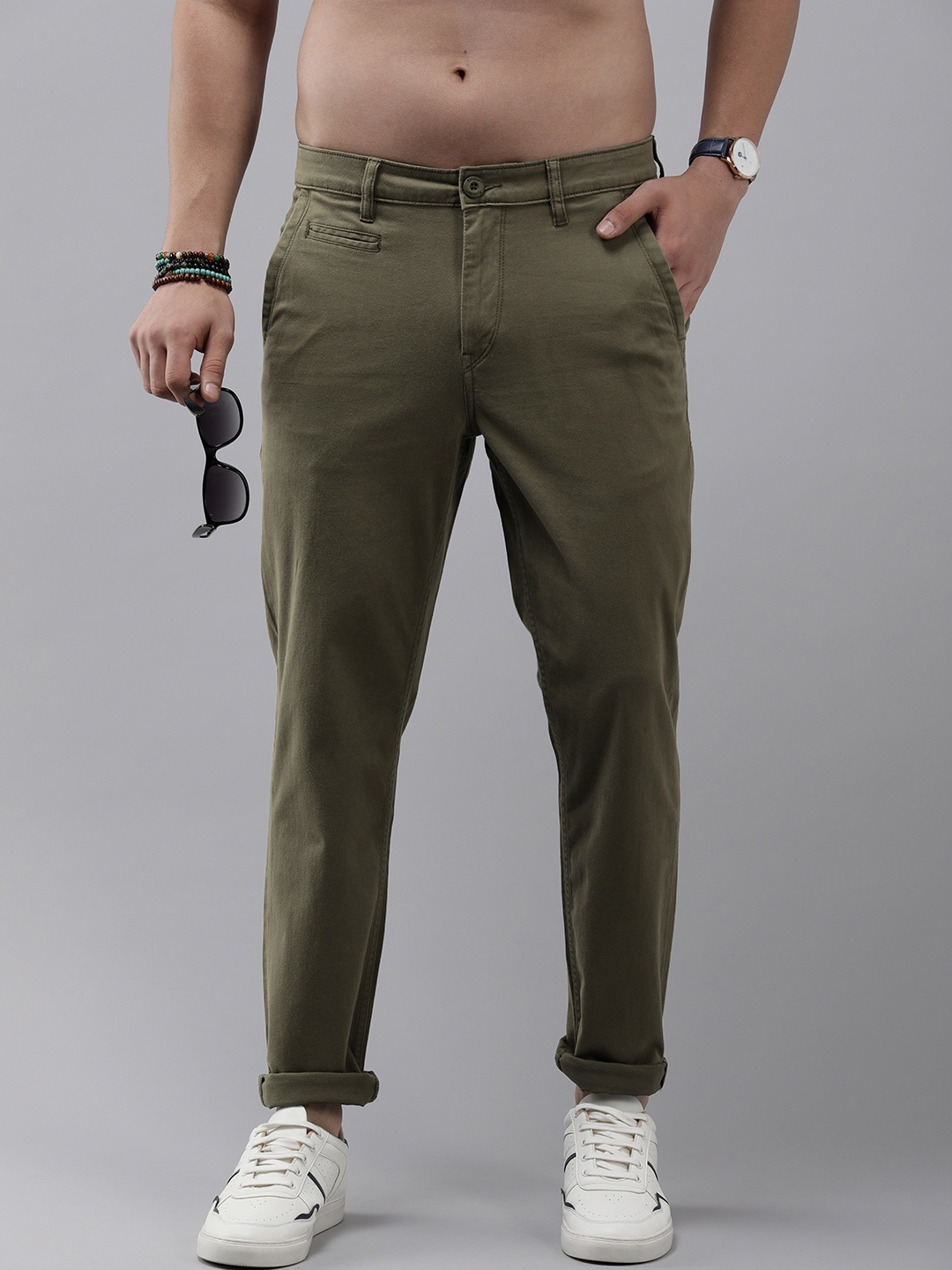 

Roadster Men Slim Fit Chinos Trousers, Olive