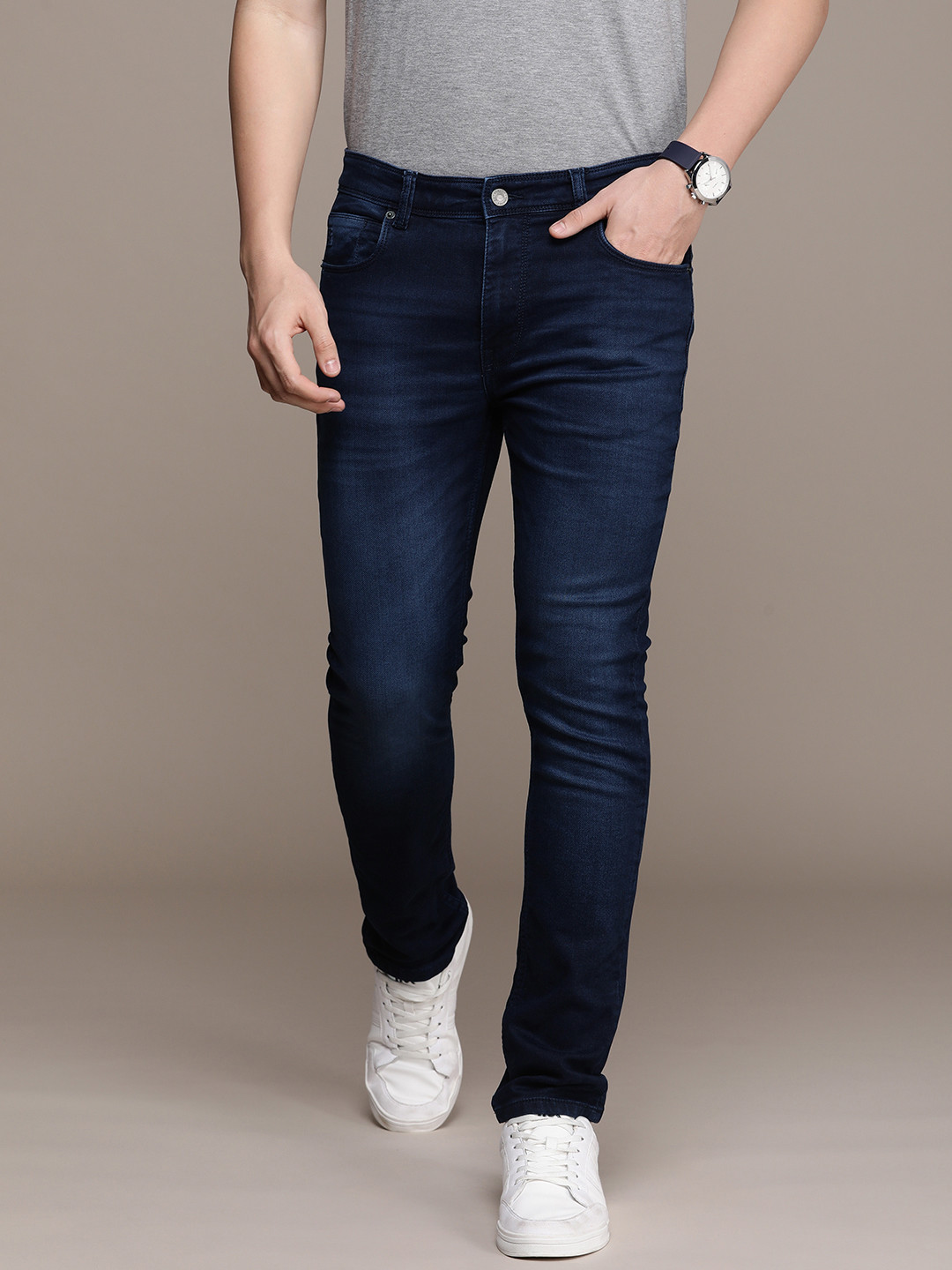 

French Connection Men Slim Fit Mid-Rise Light Fade Stretchable Jeans, Blue