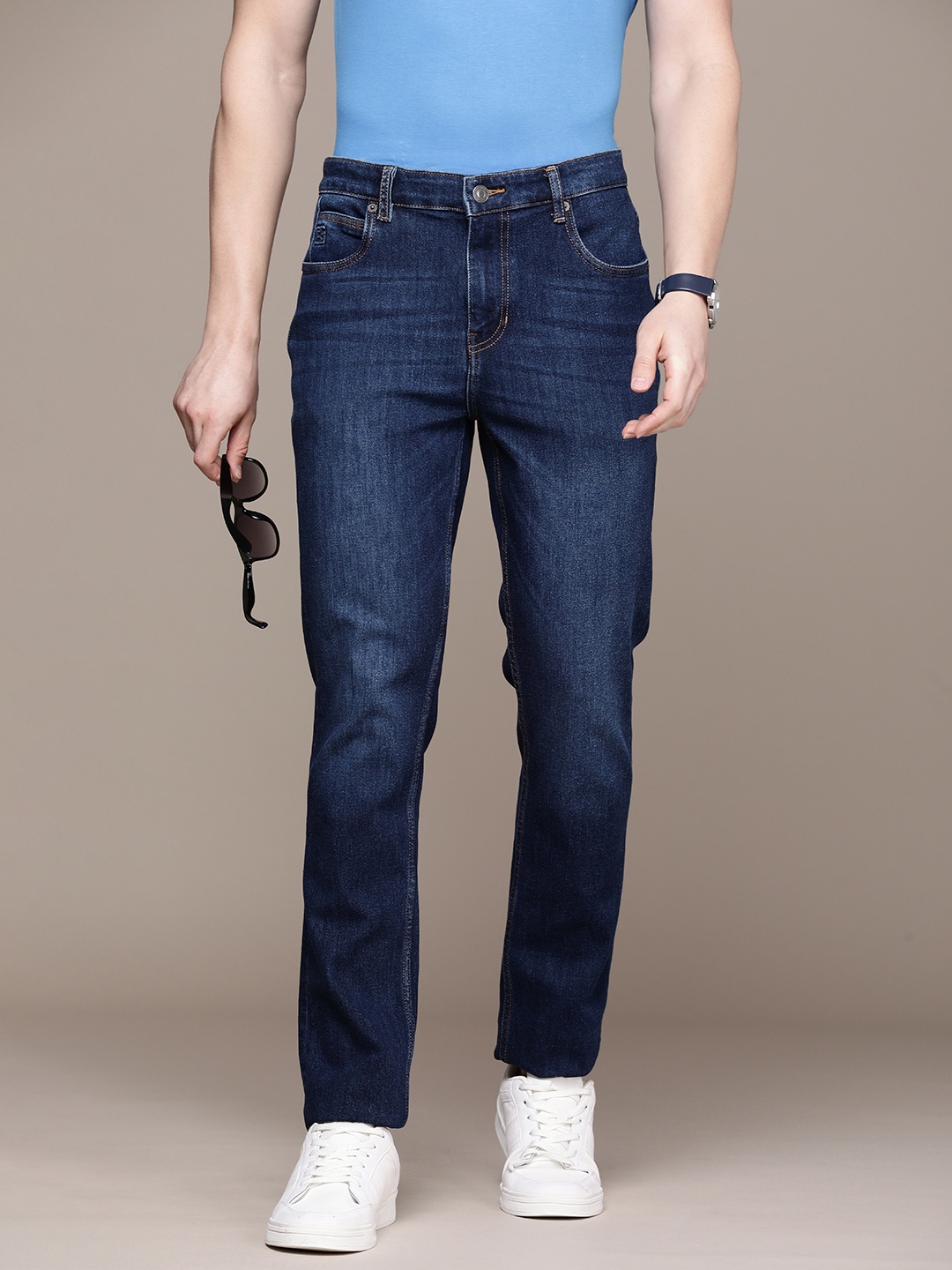 

French Connection Men Slim Fit Mid-Rise Light Fade Stretchable Jeans, Blue