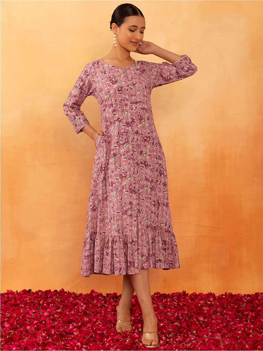 

Rang by Indya Jaal-Printed A-Line Dress, Pink