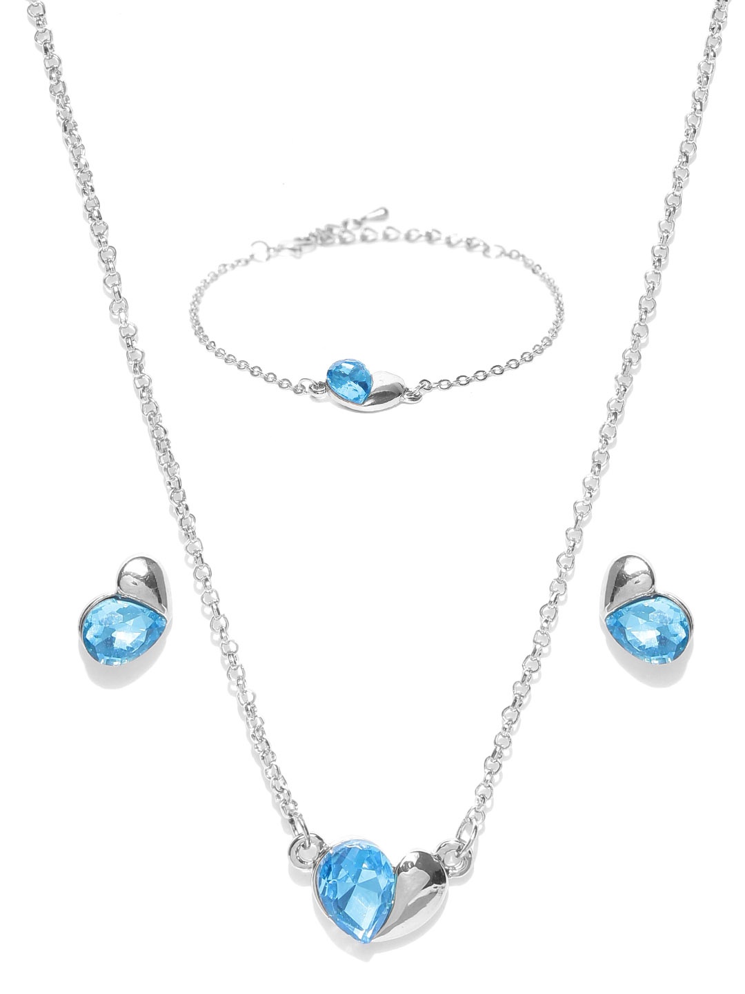 

YouBella Silver-Toned & Blue Stone-Studded Jewellery Set