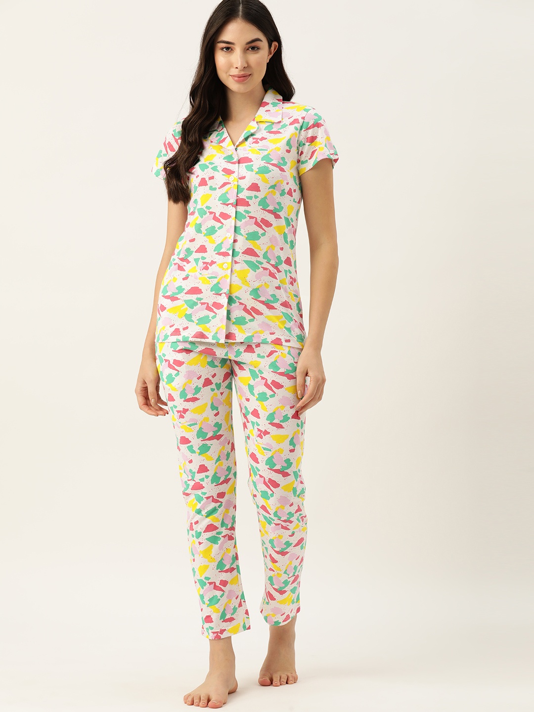 

ETC Women Printed Cotton Night suit, White
