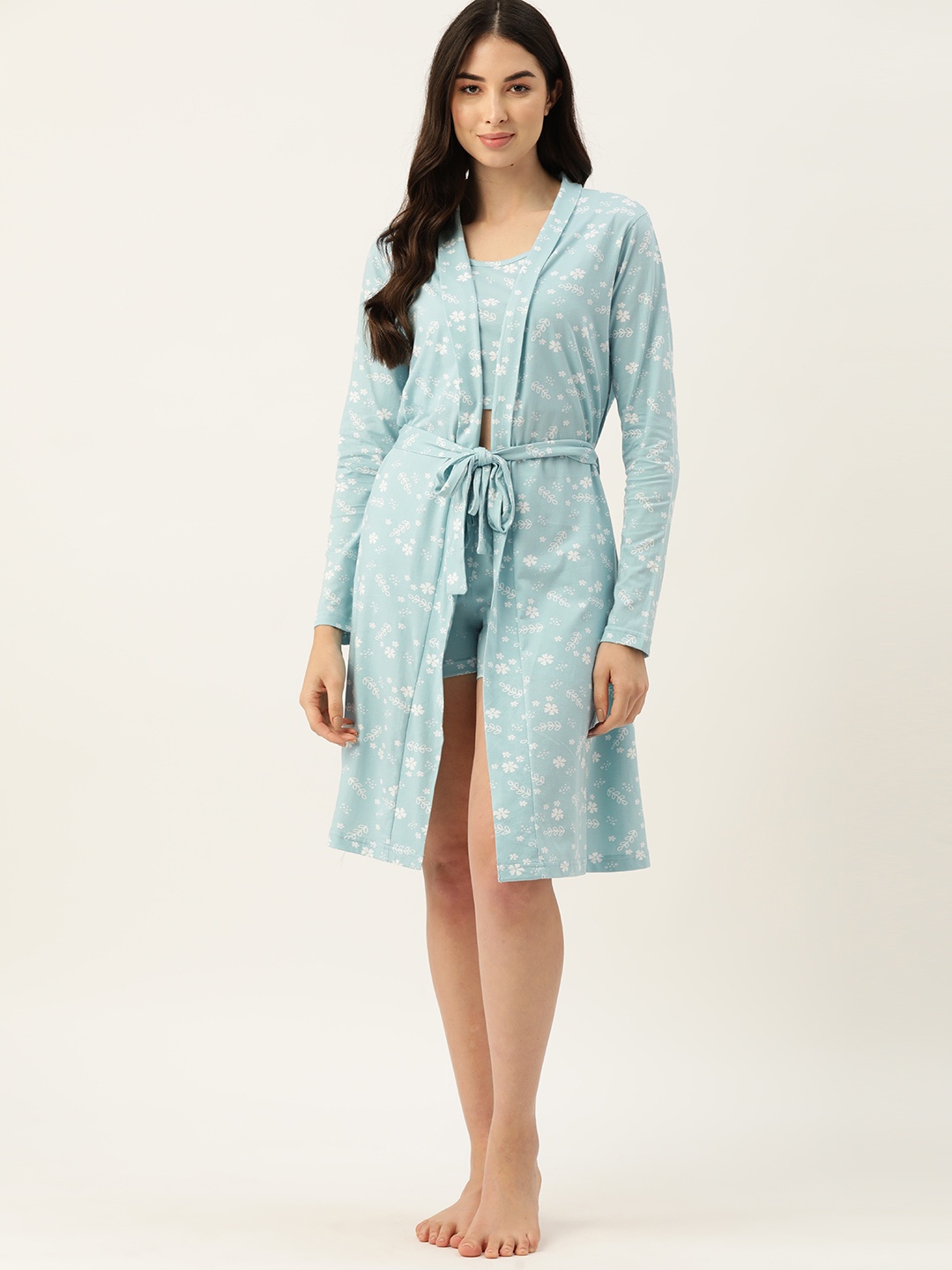 

ETC Women Cotton Printed Night suit, Turquoise blue