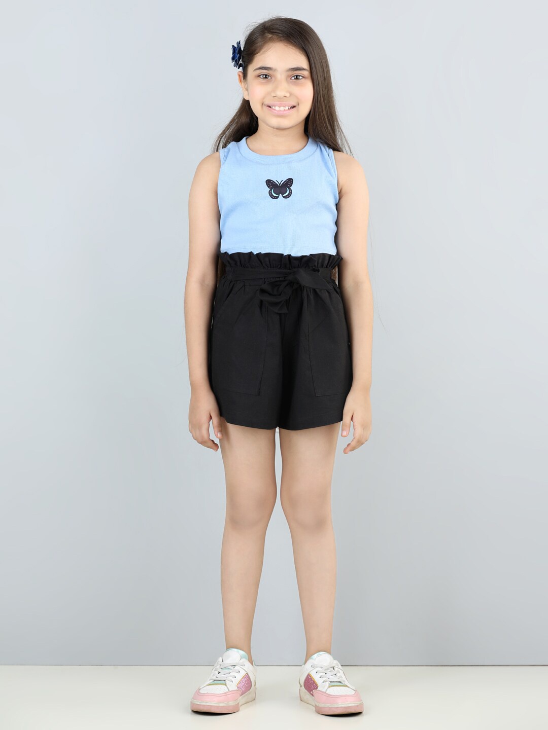 

AWW HUNNIE Girls Sleeveless Top with Shorts Clothing Set, Blue