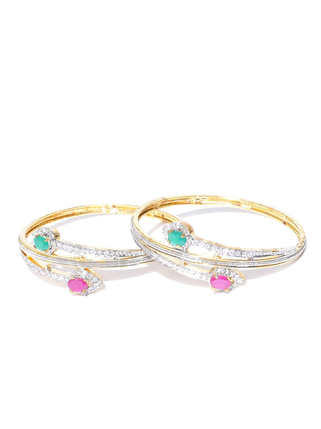 

YouBella Set of 2 Silver & Gold-Toned Stone-Studded Bangles