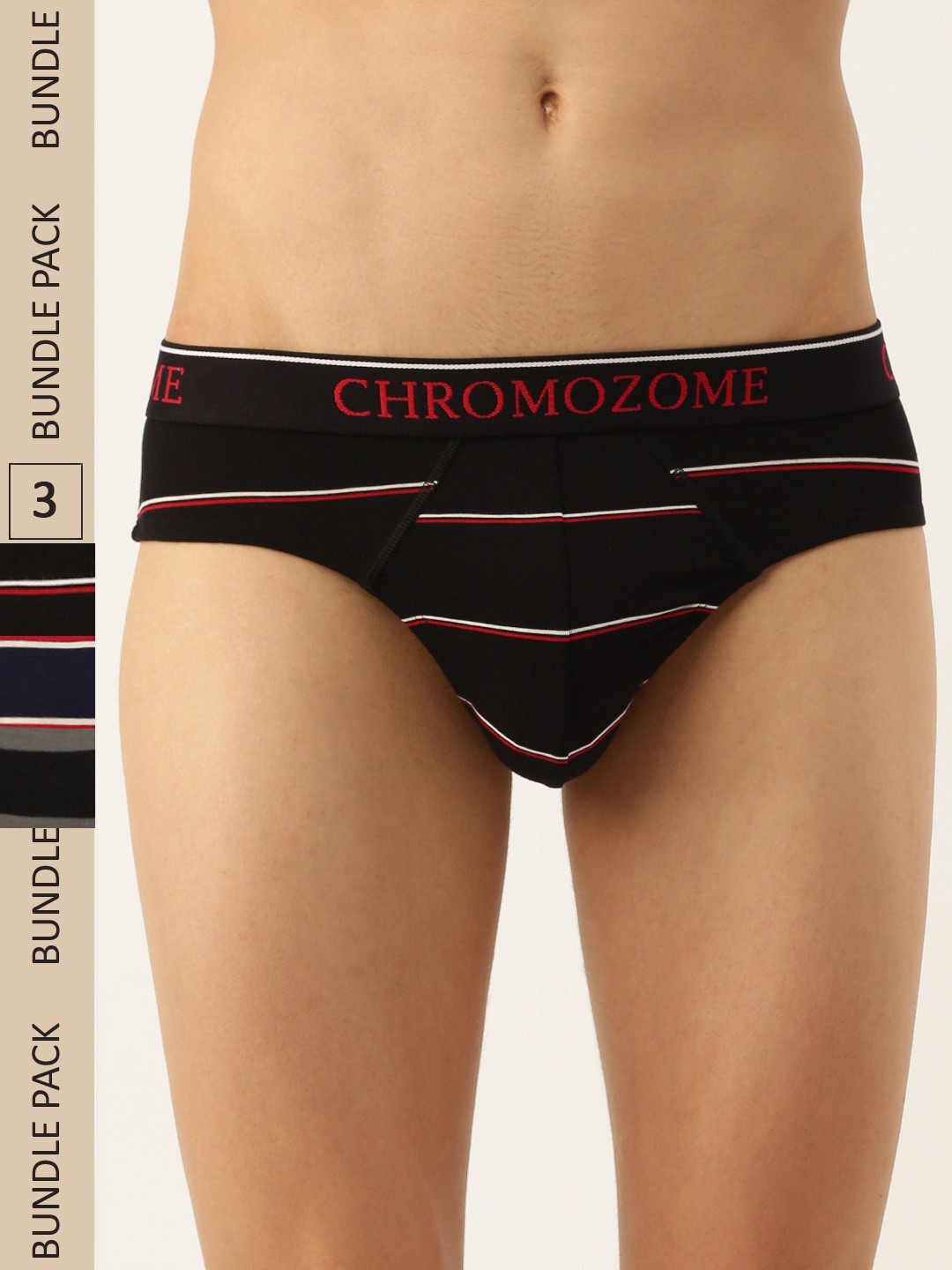 

Chromozome Men Pack of 3 Ultra-Premium Micro-Modal Striper Briefs 8902733642828, Black