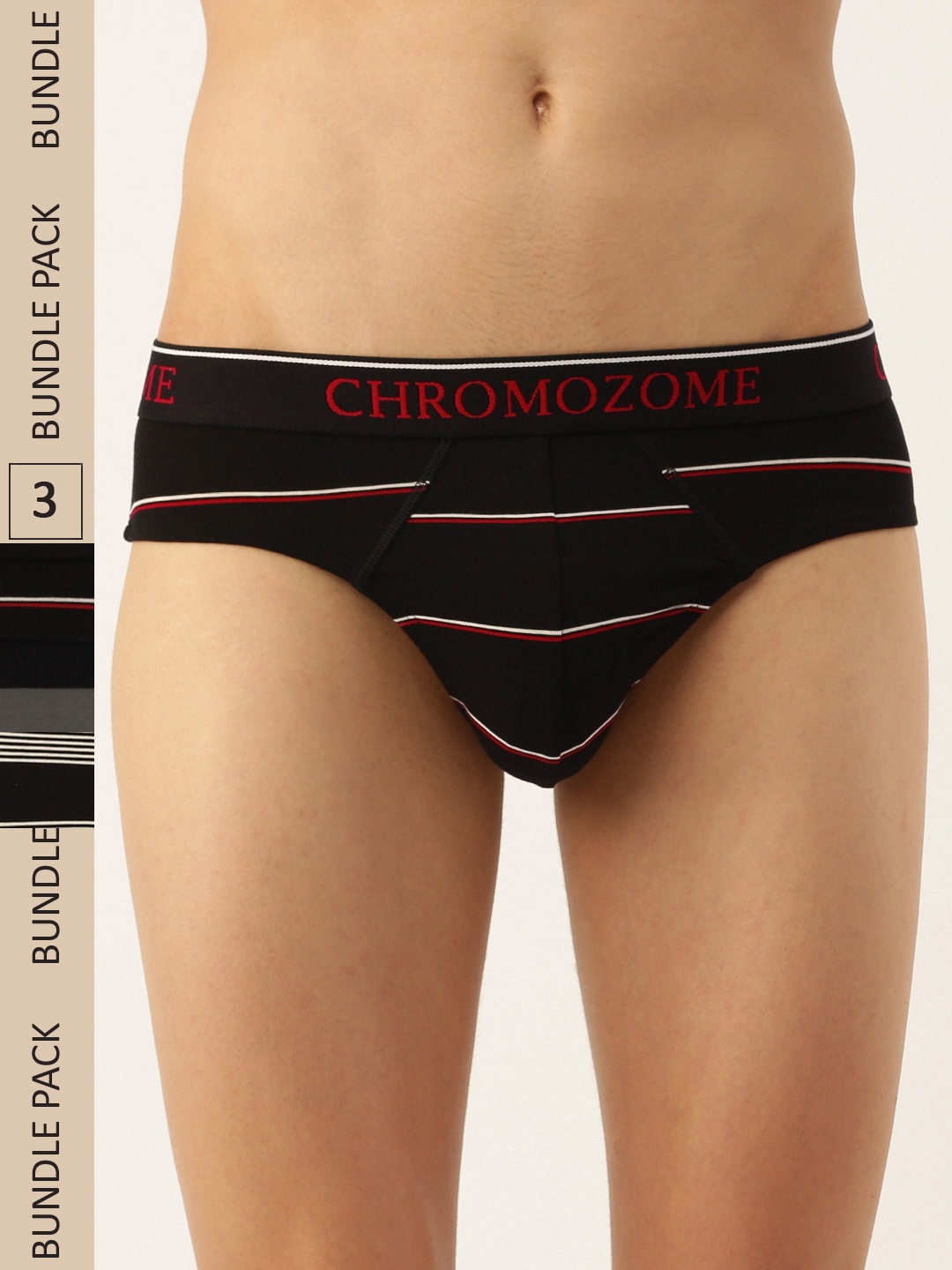 

Chromozome Men Pack of 3 Ultra Premium Micro Modal Striped Briefs 8902733642743-MULTI 1, Black