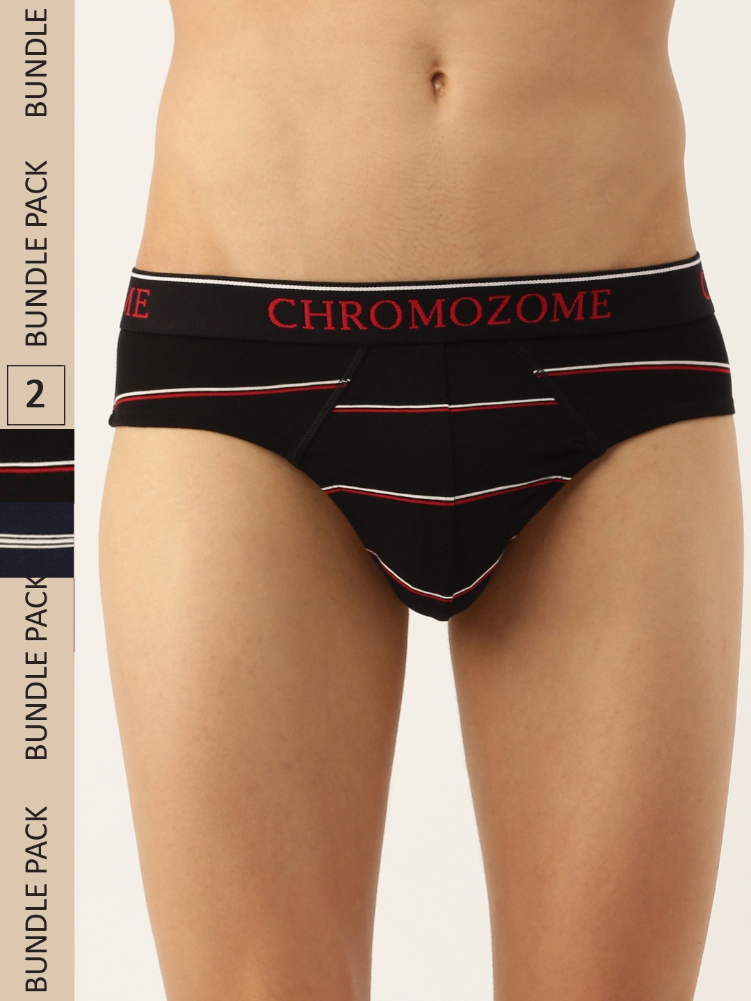 

Chromozome Men Pack of 2 Ultra Premium Micro Modal Striped Briefs 8902733642545-MULTI 6, Black