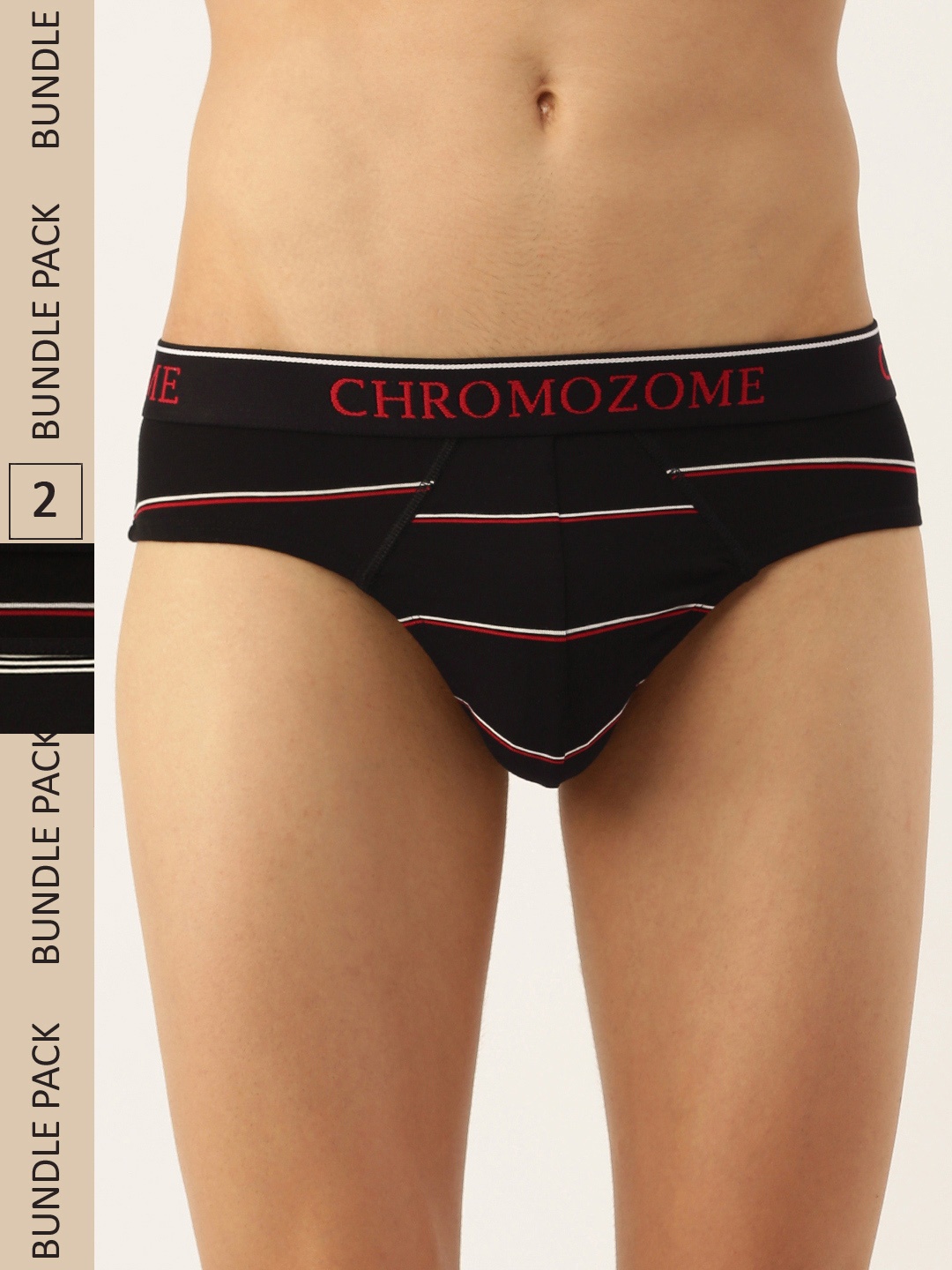 

Chromozome Men Pack of 2 Ultra Premium Micro Modal Striped Briefs 8902733642507, Black