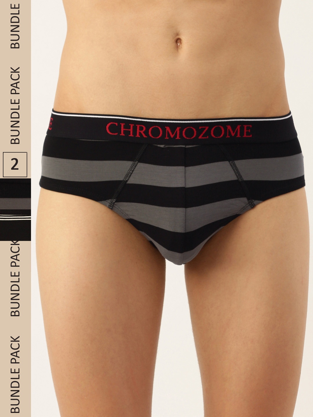 

Chromozome Men Pack of 2 Ultra Premium Micro Modal Striped Briefs 8902733642385, Black