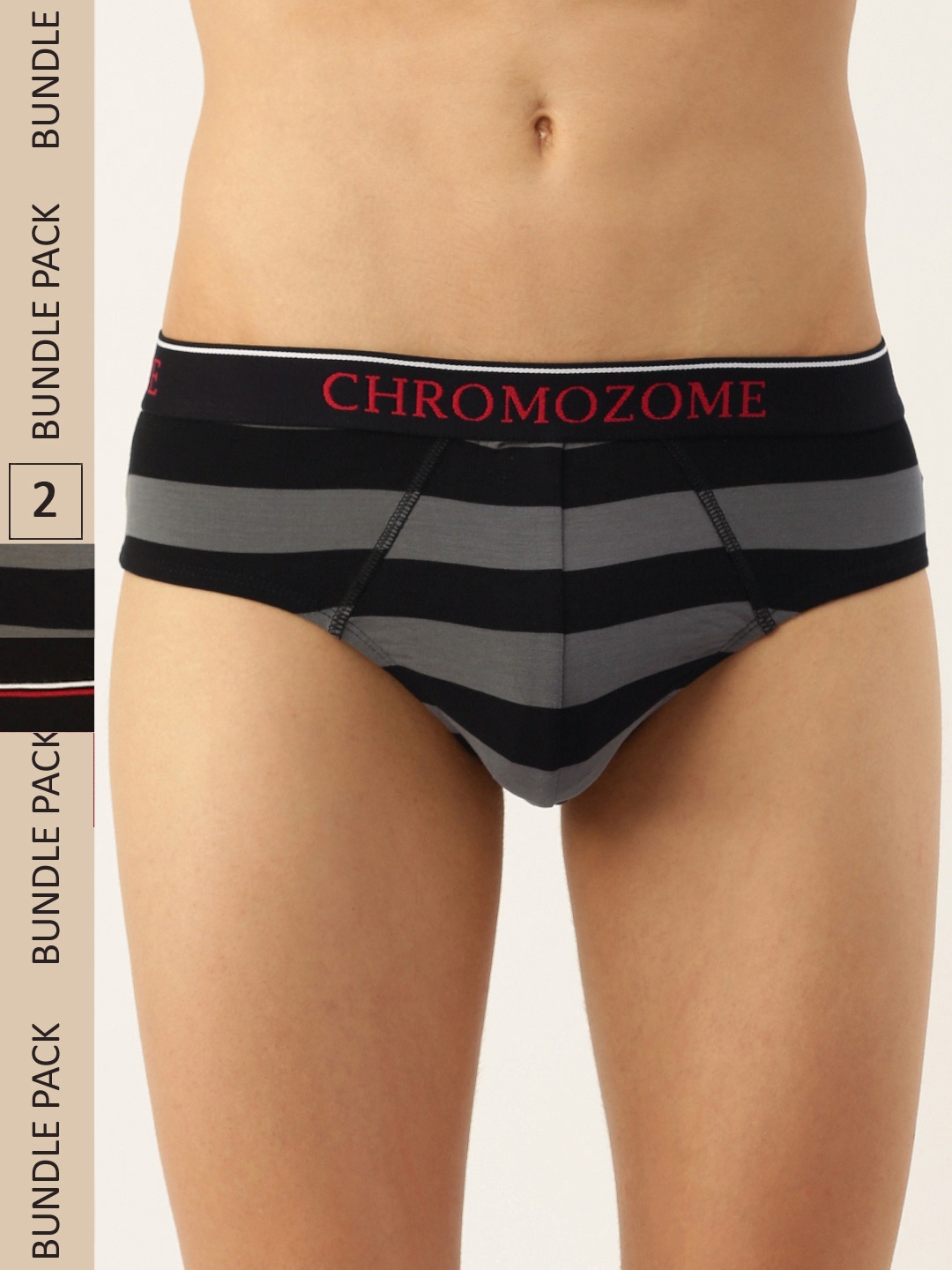 

Chromozome Men Pack of 2 Ultra Premium Micro Modal Striped Briefs 8902733642347-MULTI 1, Black