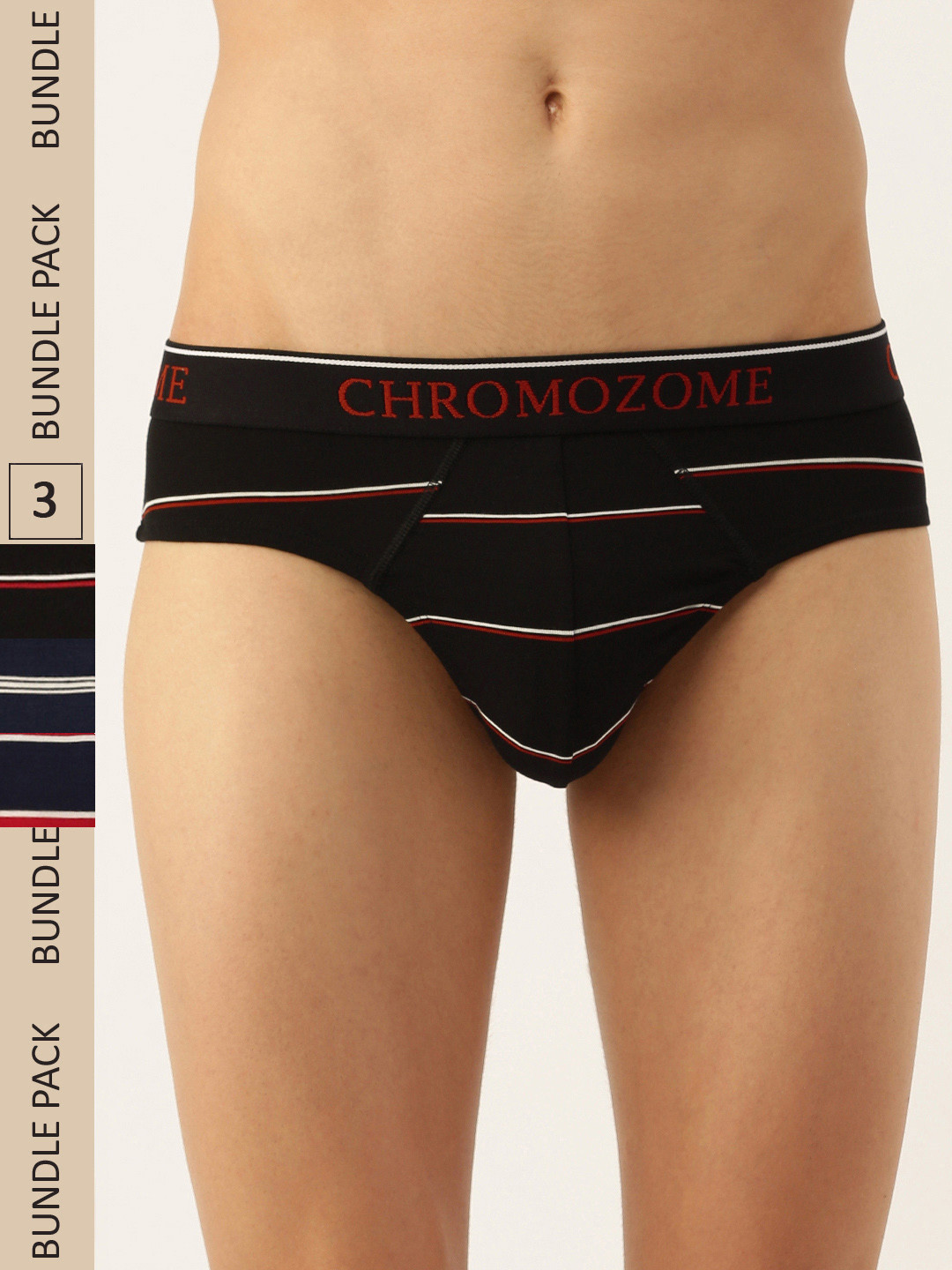 

Chromozome Men Pack of 3 Ultra-Premium Micro-Modal Striper Briefs 8902733643061, Black