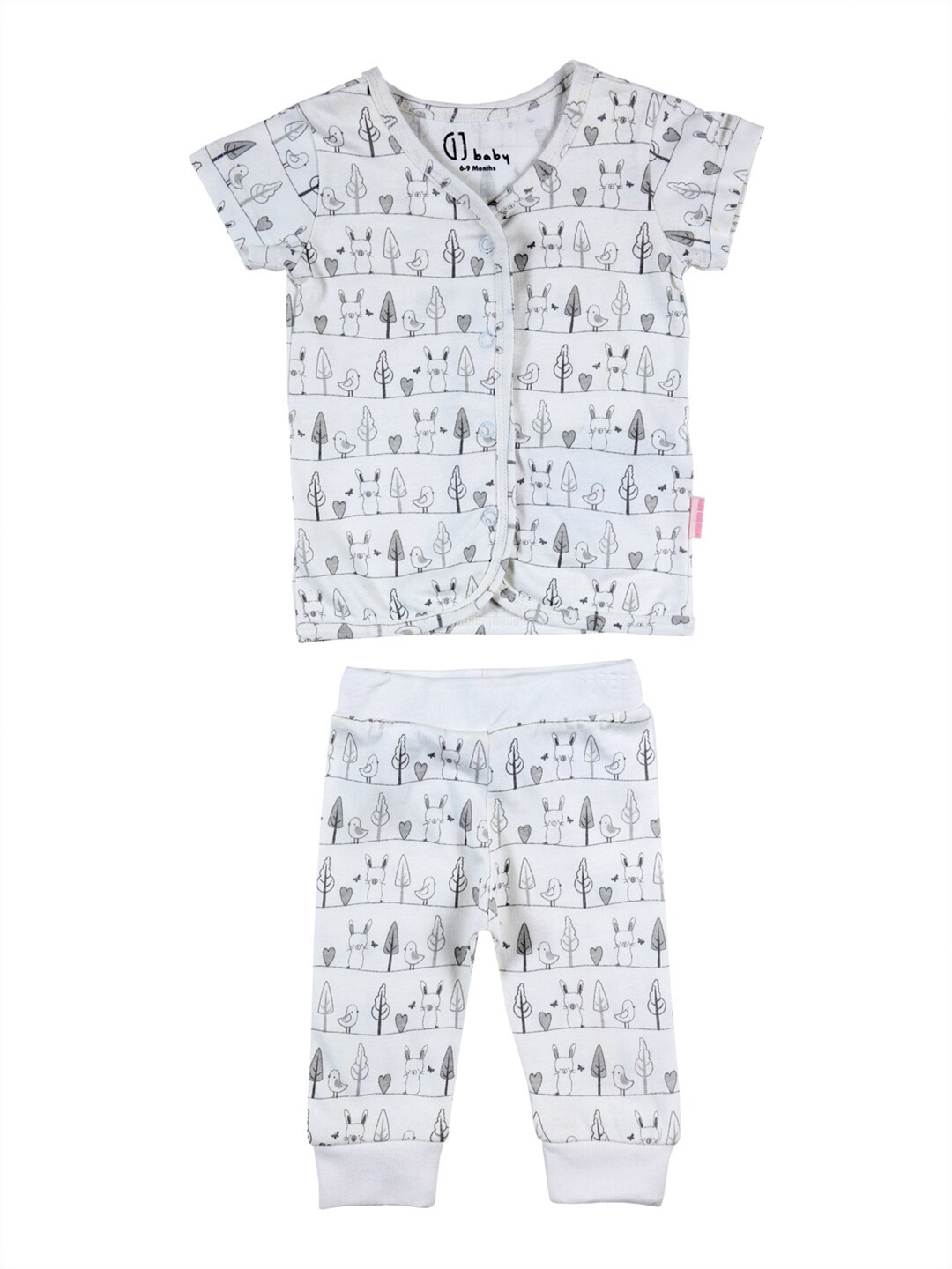 

GJ baby Girls Printed Pure Cotton Top with Trousers Clothing Set, White