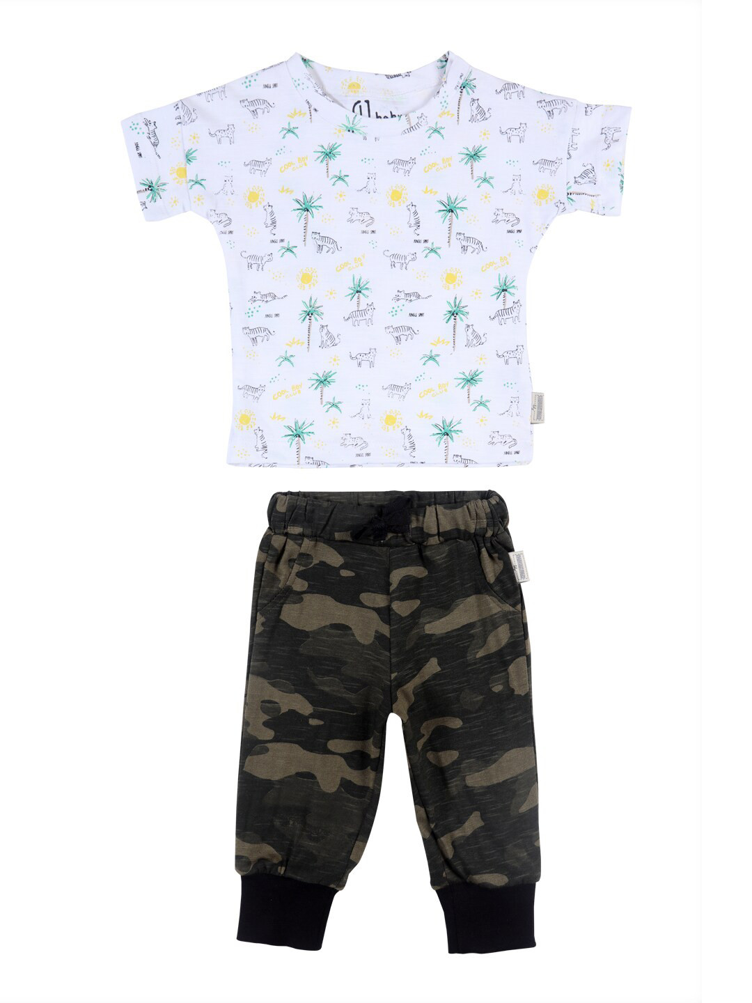 

GJ baby Infants Boys Printed Cotton T-Shirt with Trousers, White