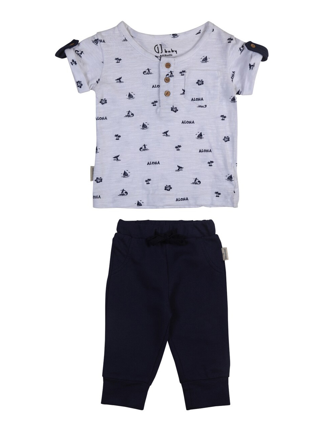 

GJ baby Infant Boys Printed Cotton Top with Trousers, Navy blue