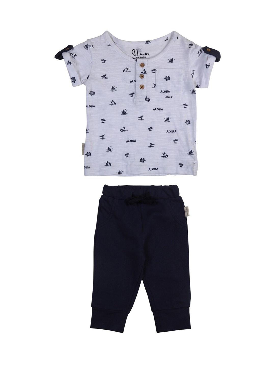 

GJ baby Infant Boys Printed Cotton T-shirt with Trousers, Navy blue