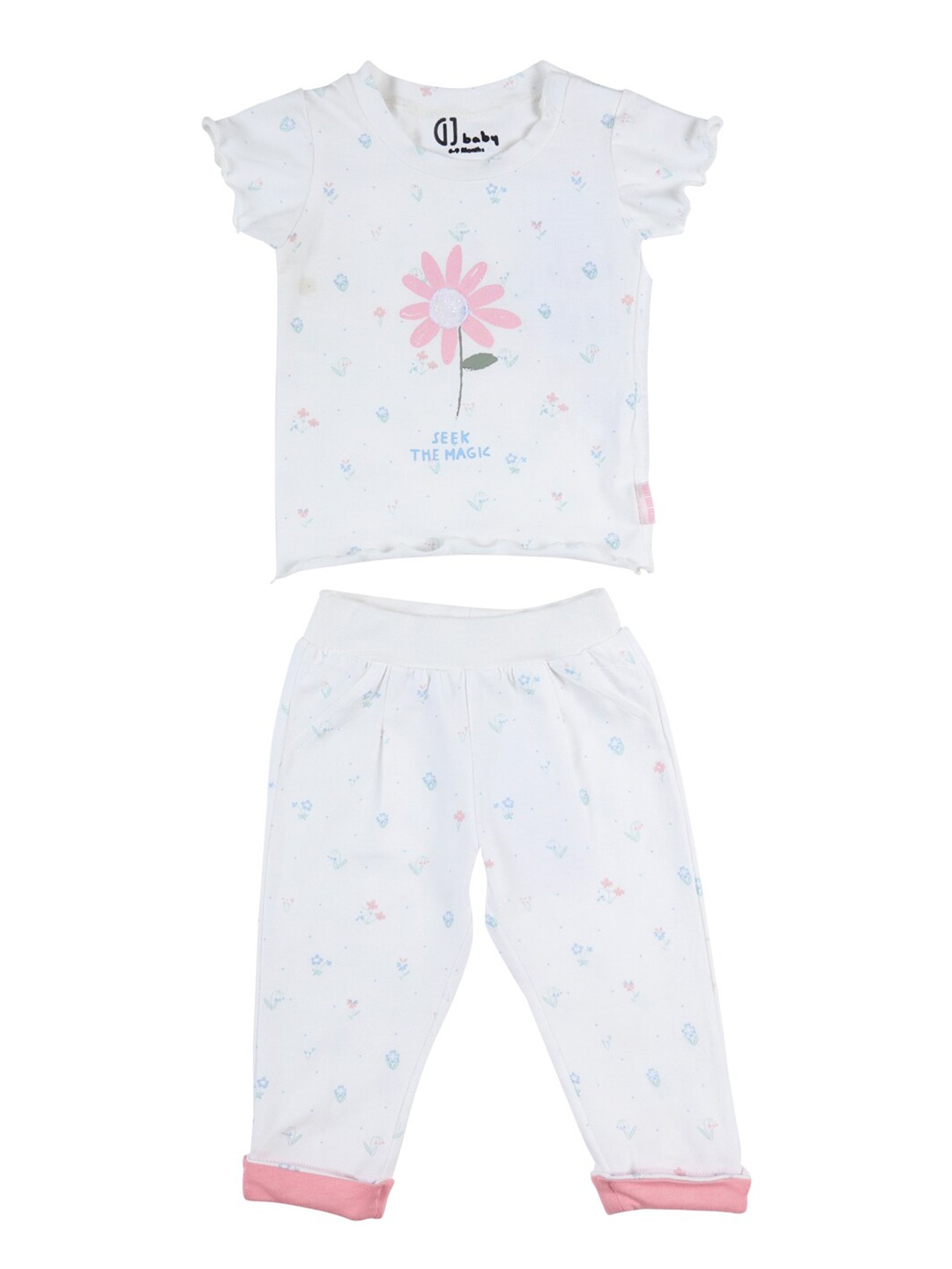 

GJ baby Infant Girls Printed Cotton Top with Trousers, White