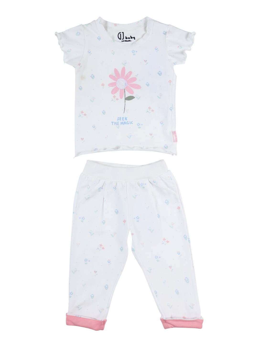 

GJ baby Infant Girls Printed Cotton Top with Trousers, White