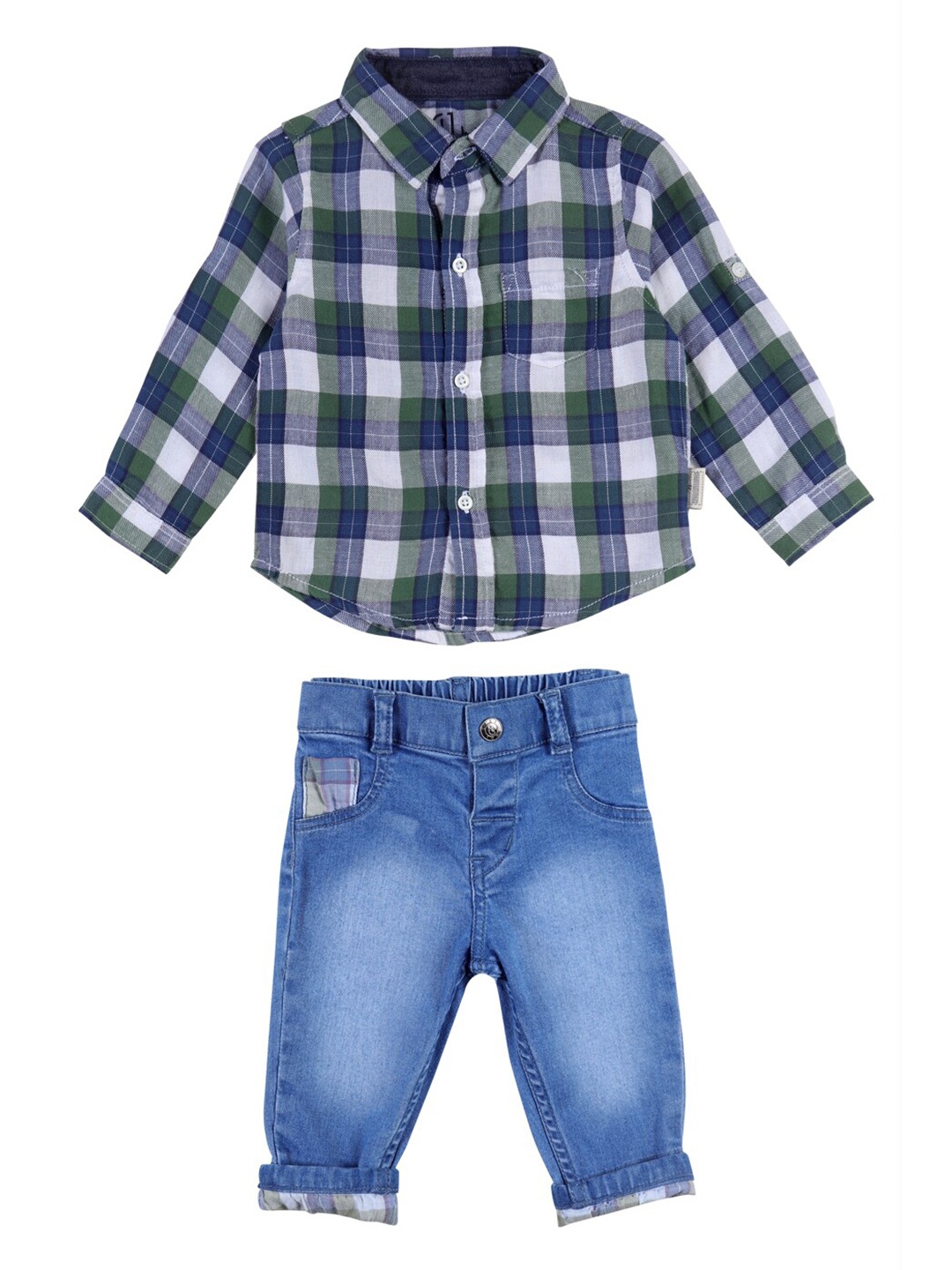 

GJ baby Infants Boys Checked Cotton Shirt With Jeans Set, Blue