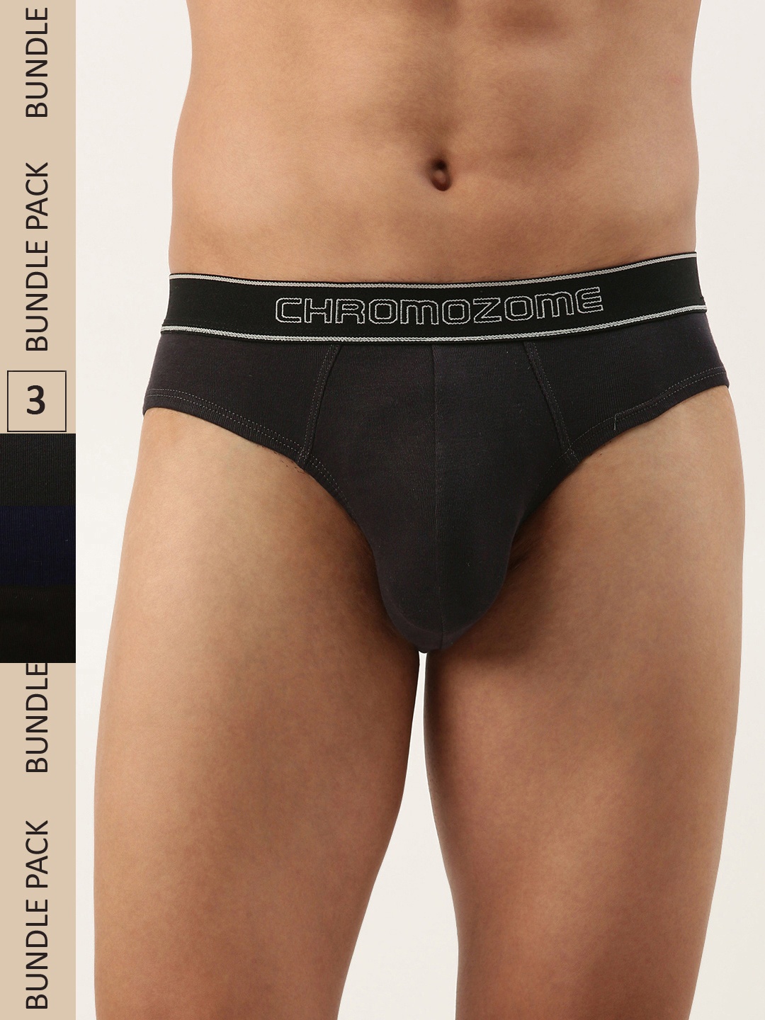 

Chromozome Men Pack of 3 Premium Pure Cotton Solid Briefs 8902733640466, Navy blue