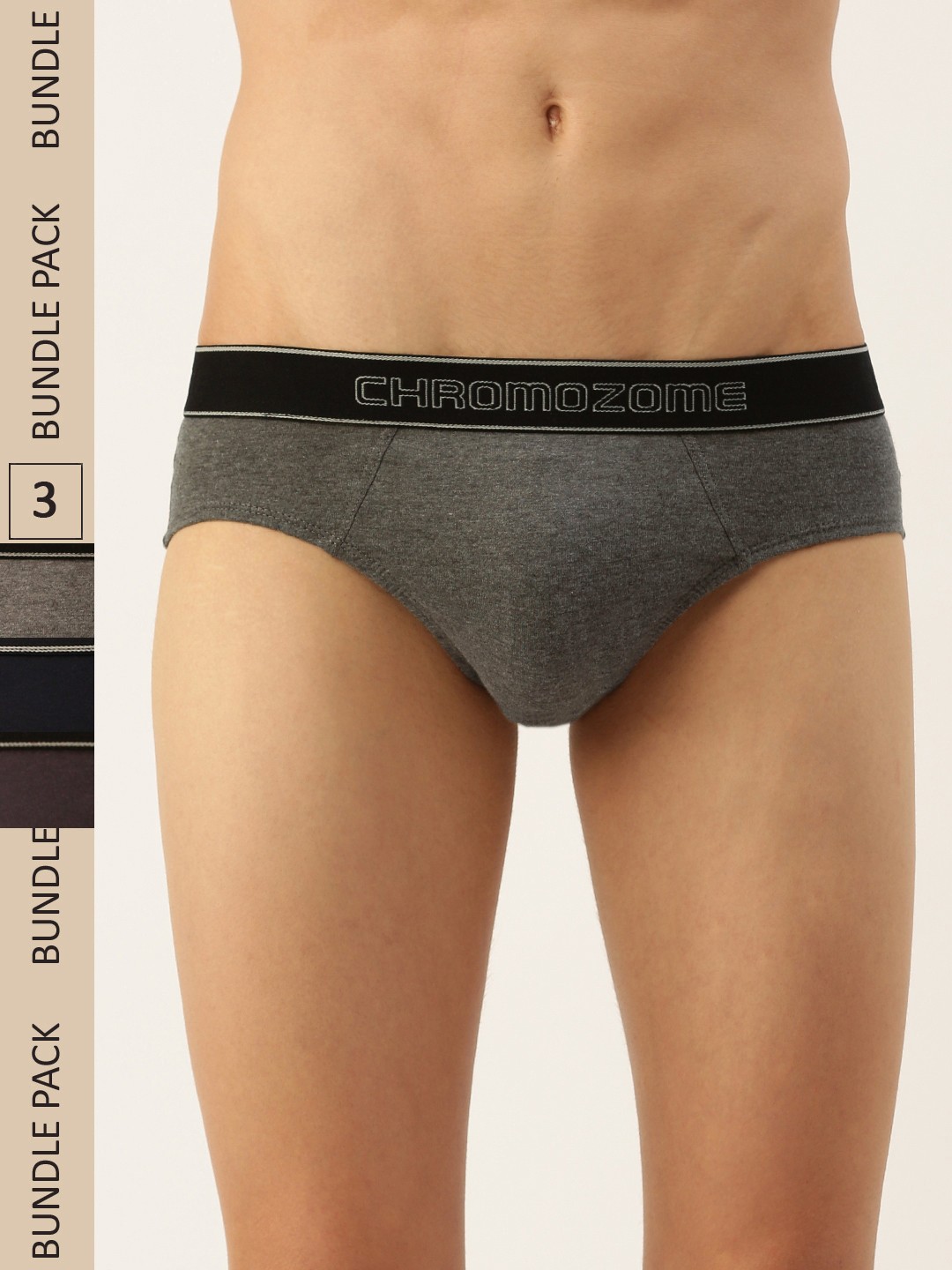 

Chromozome Men Pack of 3 Premium Pure Cotton Solid Briefs 8902733638906-MULTI 5, Grey