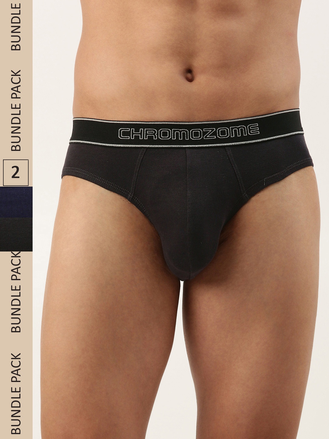

Chromozome Men Pack Of 2 Premium Pure Cotton Ribbed Briefs 8902733640107, Navy blue