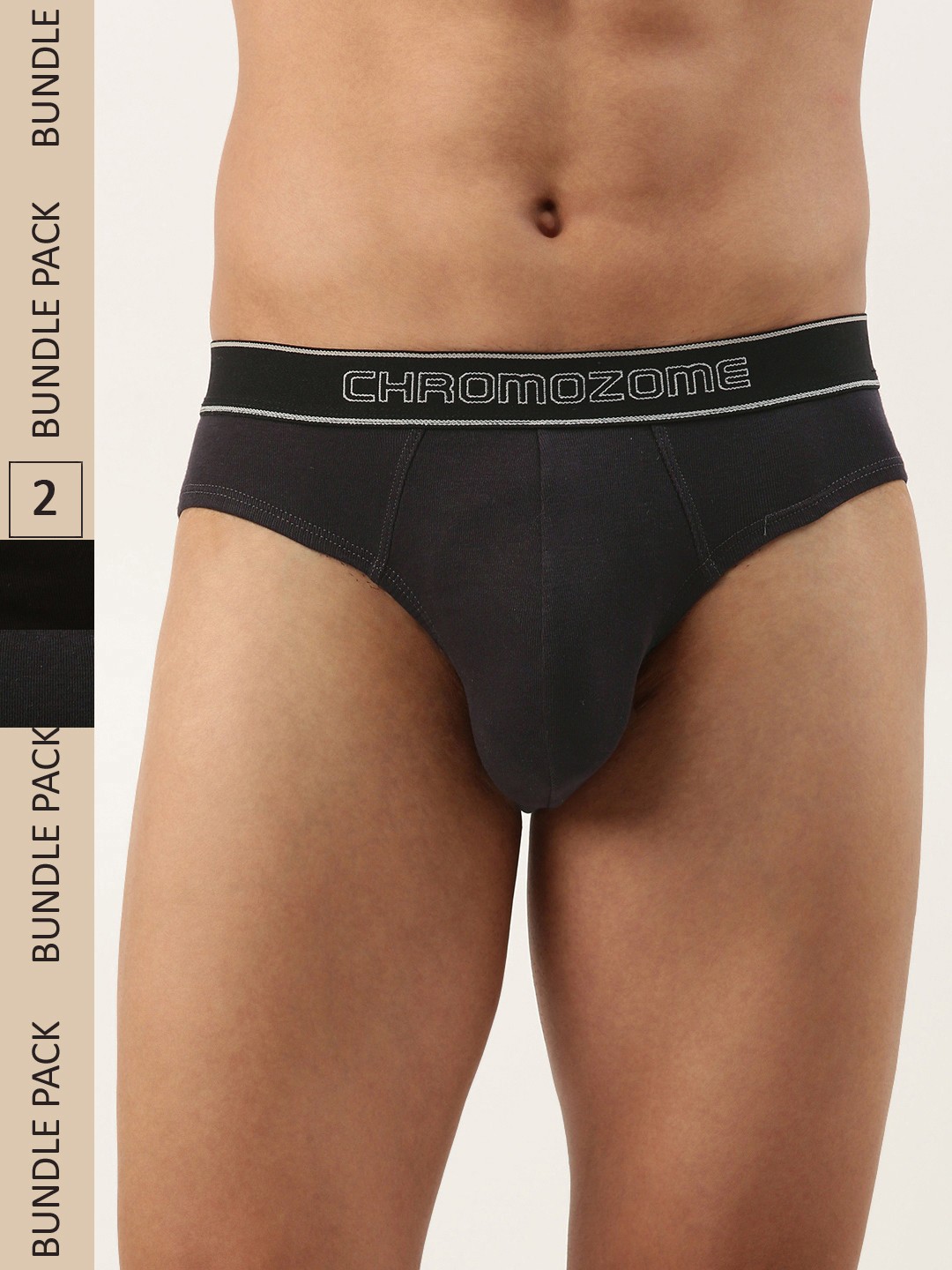 

Chromozome Men Pack Of 2 Premium Pure Cotton Ribbed Briefs 8902733639941, Black