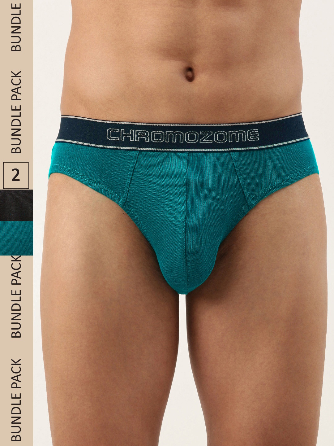 

Chromozome Men Pack Of 2 Premium Pure Cotton Ribbed Briefs 8902733639828, Black