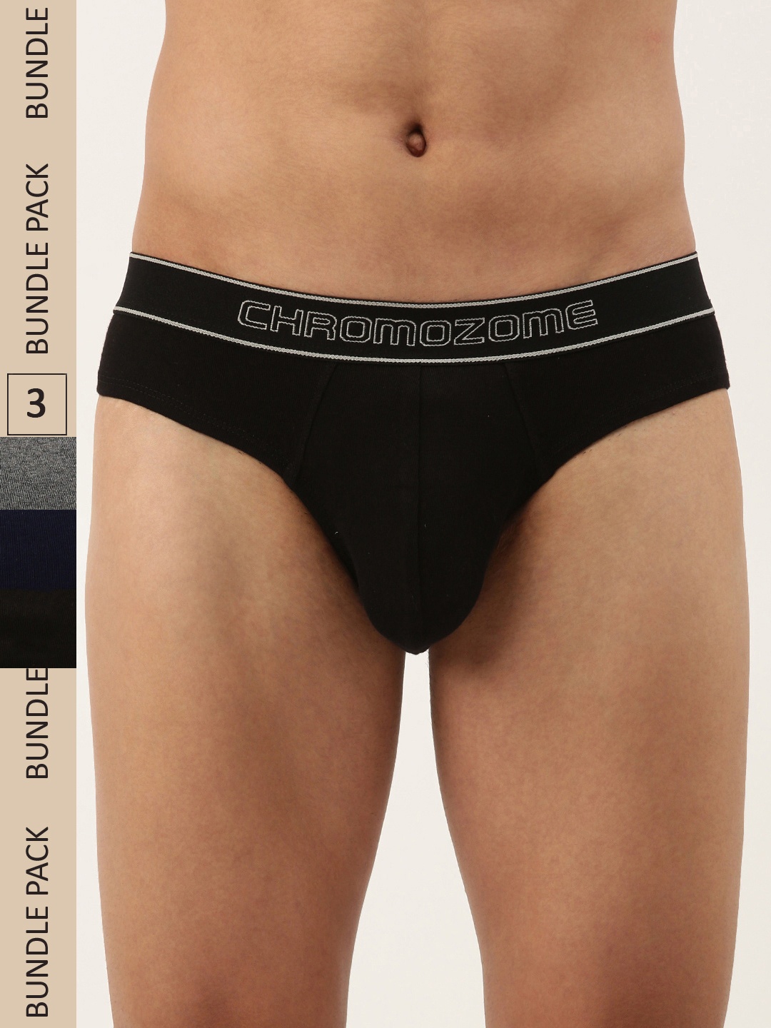 

Chromozome Men Pack Of 3 Premium Pure Cotton Ribbed Briefs 8902733640305, Navy blue