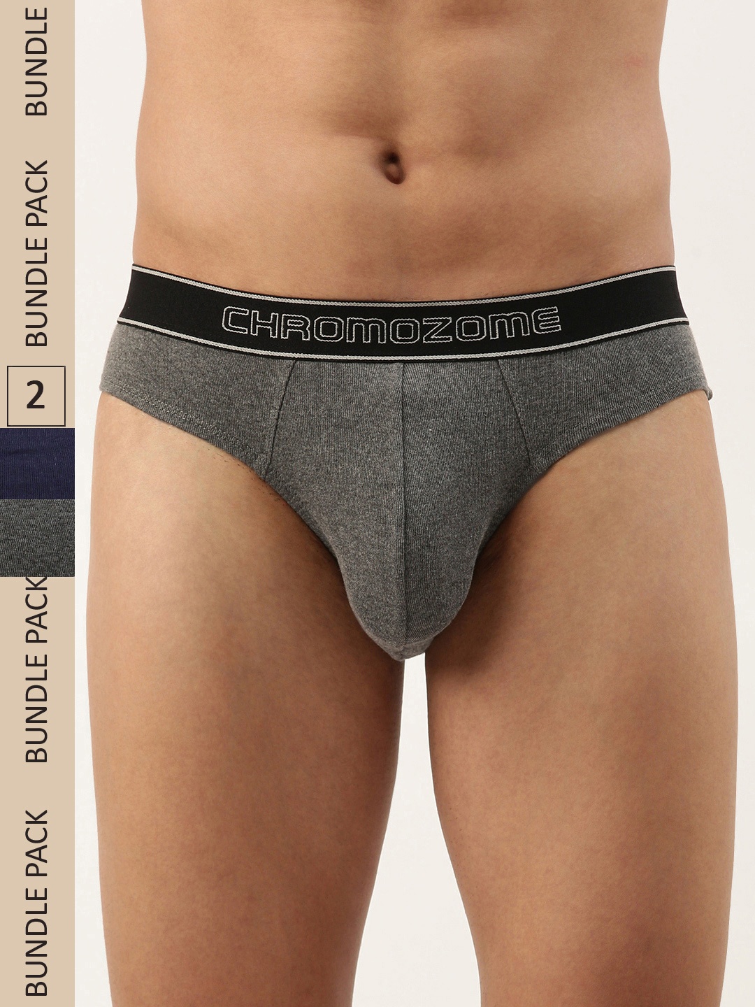 

Chromozome Men Pack Of 2 Premium Pure Cotton Ribbed Briefs 8902733640060, Navy blue