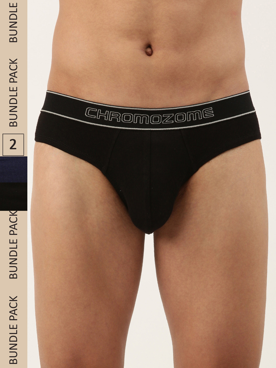

Chromozome Men Pack Of 2 Premium Pure Cotton Ribbed Briefs 8902733639989, Navy blue