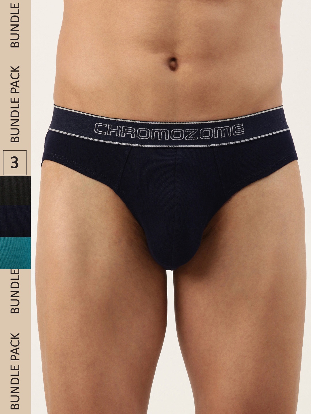 

Chromozome Men Pack of 3 Premium Pure Cotton Solid Briefs 8902733640428, Navy blue